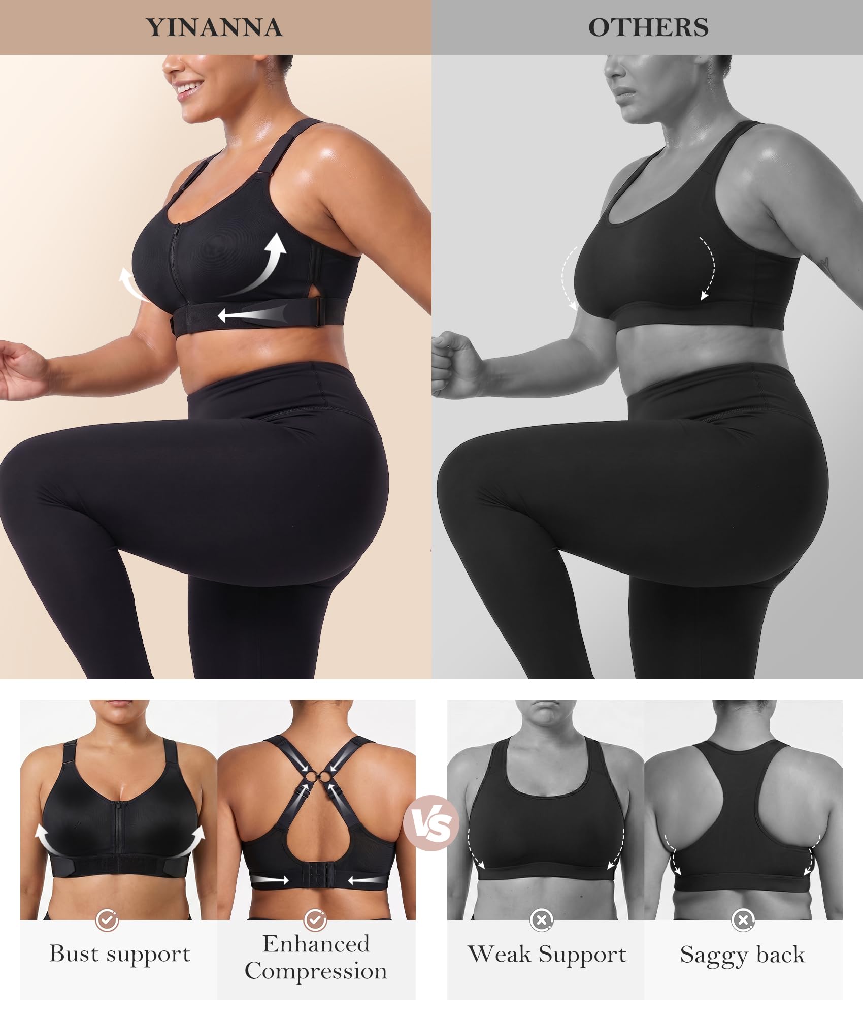 Front Zip High Support Sports Bra