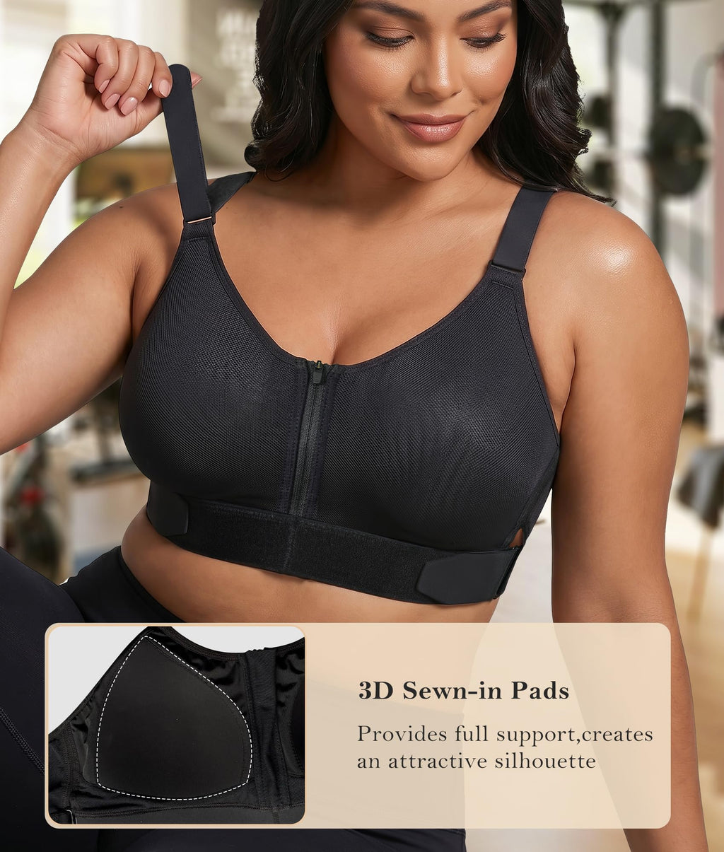 Front Zip High Support Sports Bra
