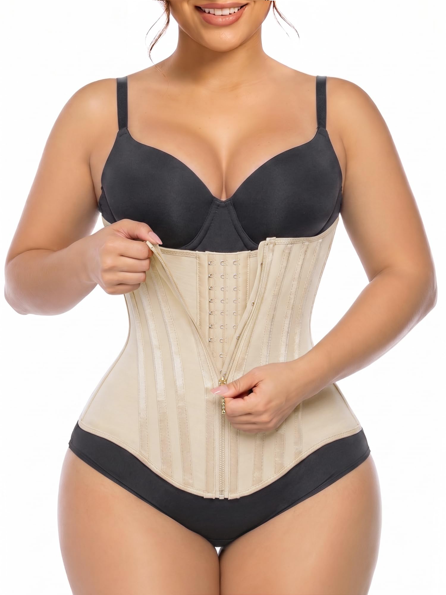 Double Layer Waist Trainer Zipper Hooks 19 Bones