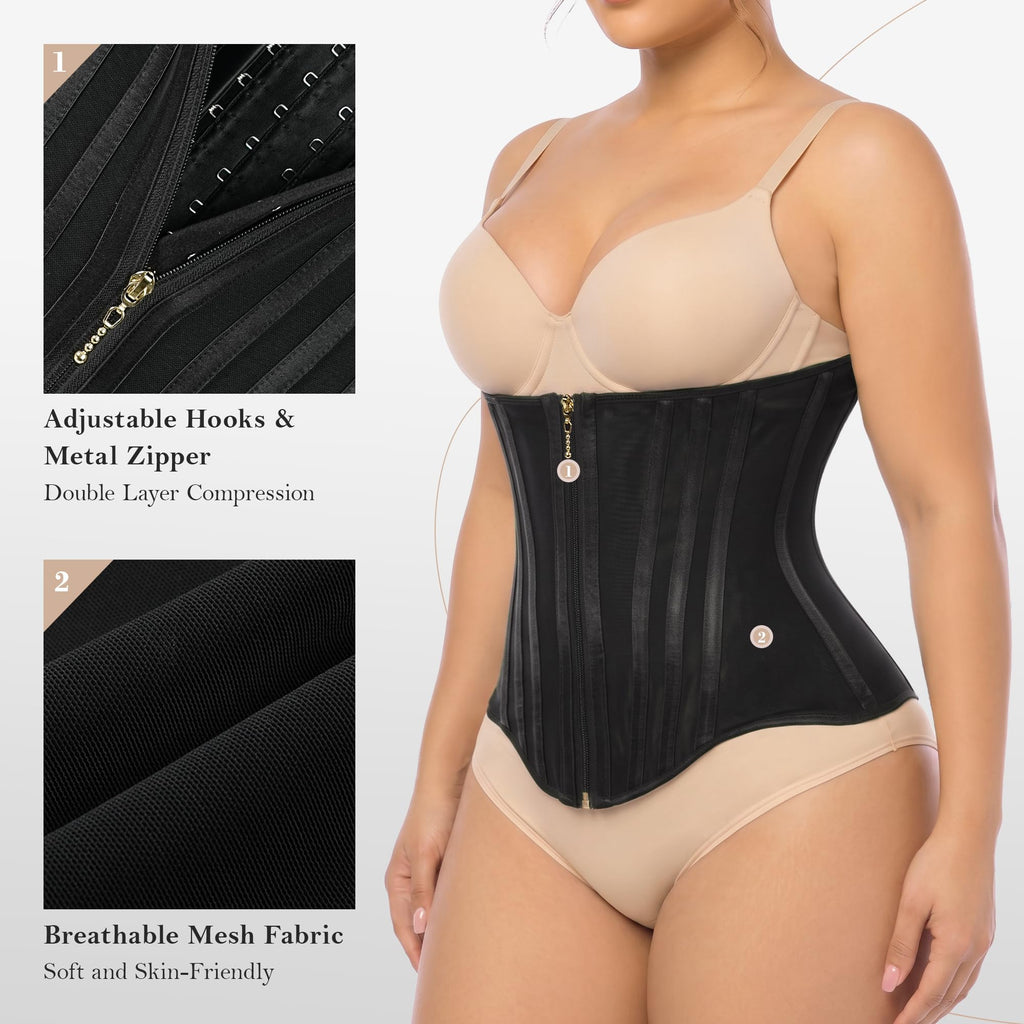 Double Layer Waist Trainer Zipper Hooks 19 Bones
