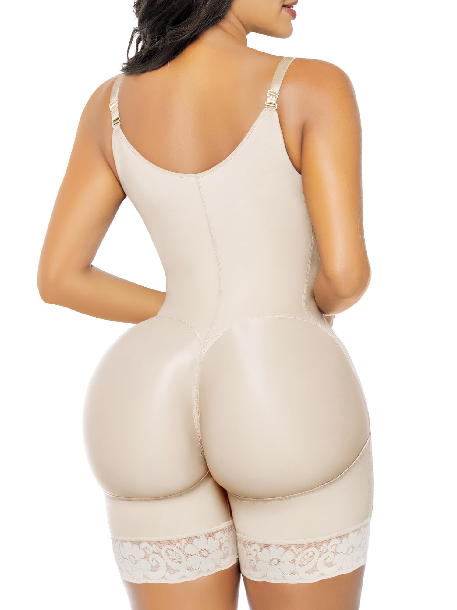 Open Bust Front Zip Mid-Thigh Faja Bodysuit