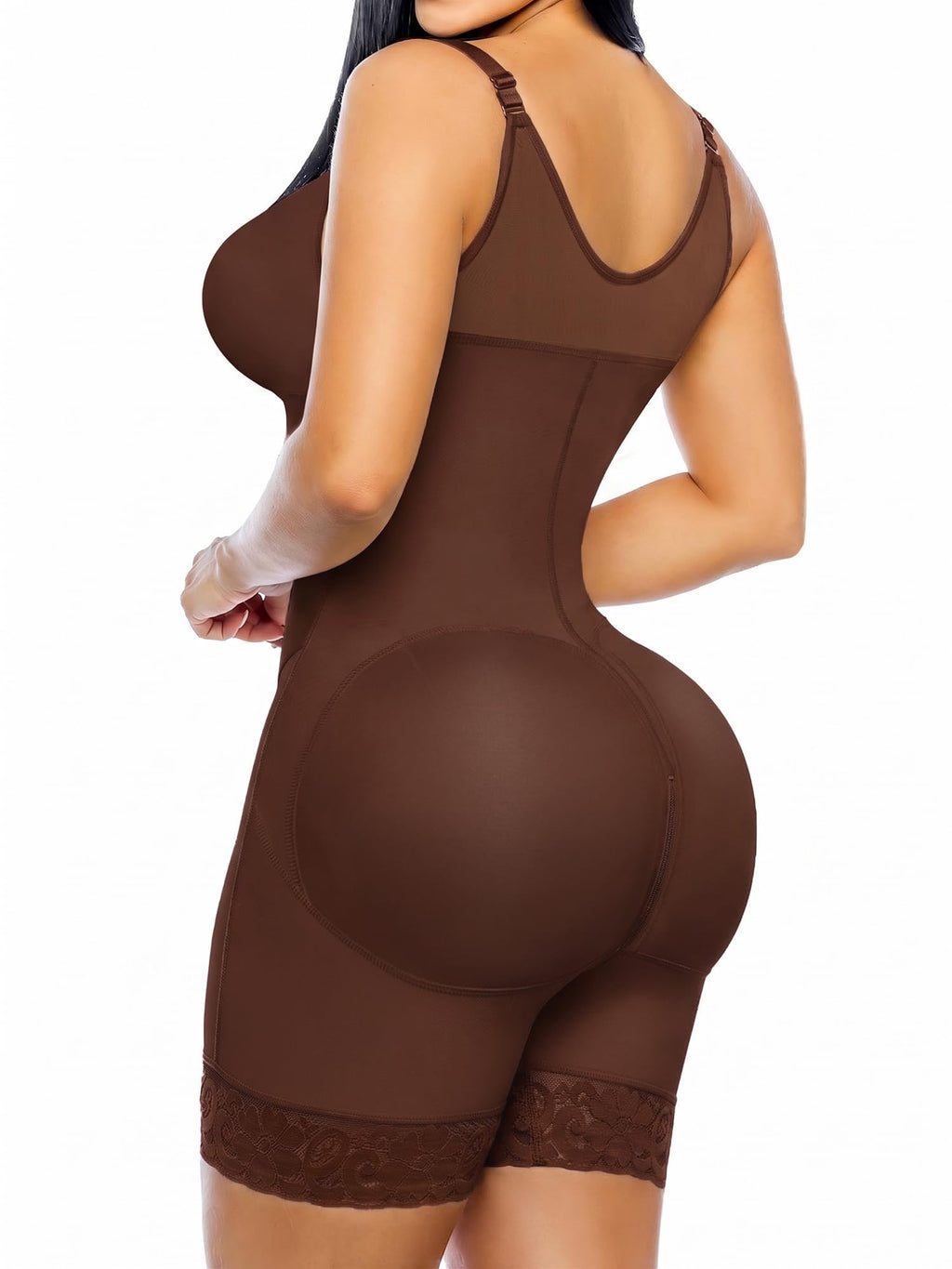 V-Panel Side Bust Padded Front Zip Mid-Thigh Faja Bodysuit
