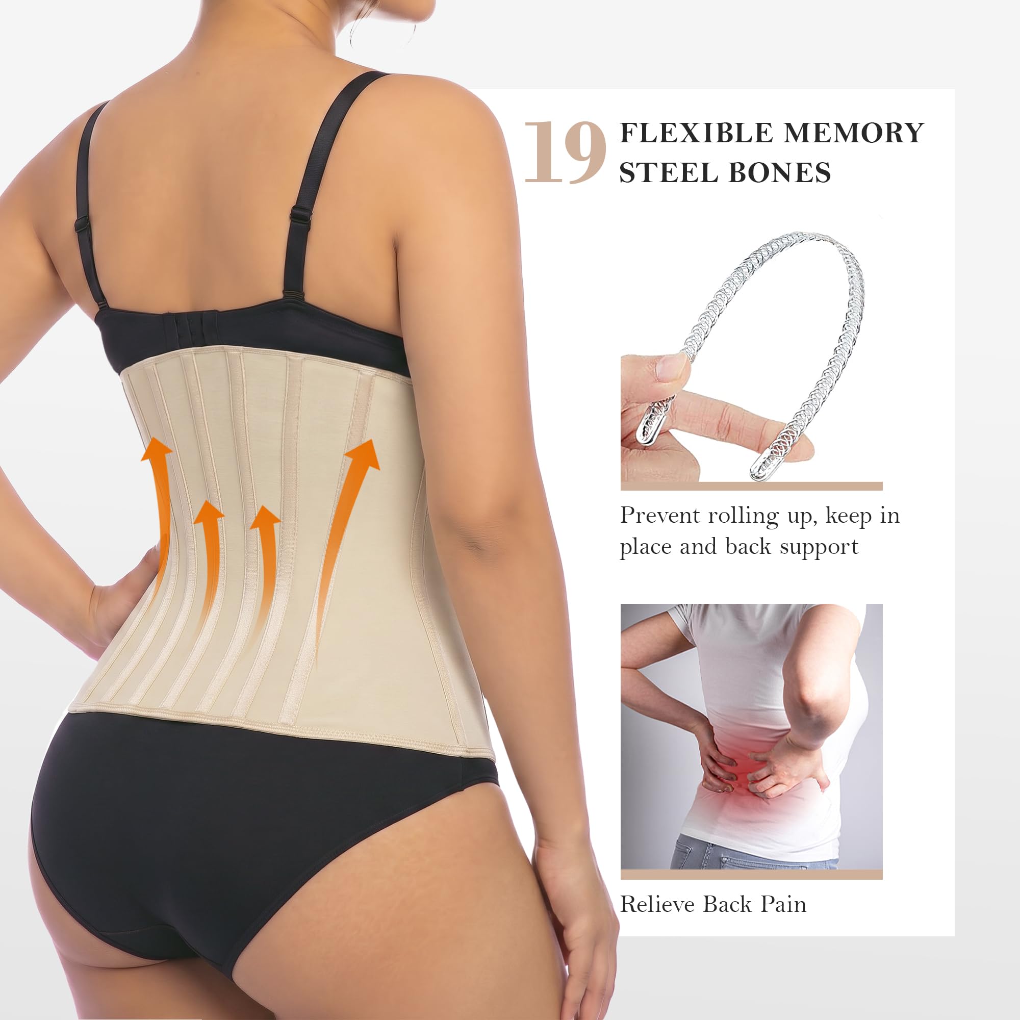 Double Layer Waist Trainer Zipper Hooks 19 Bones