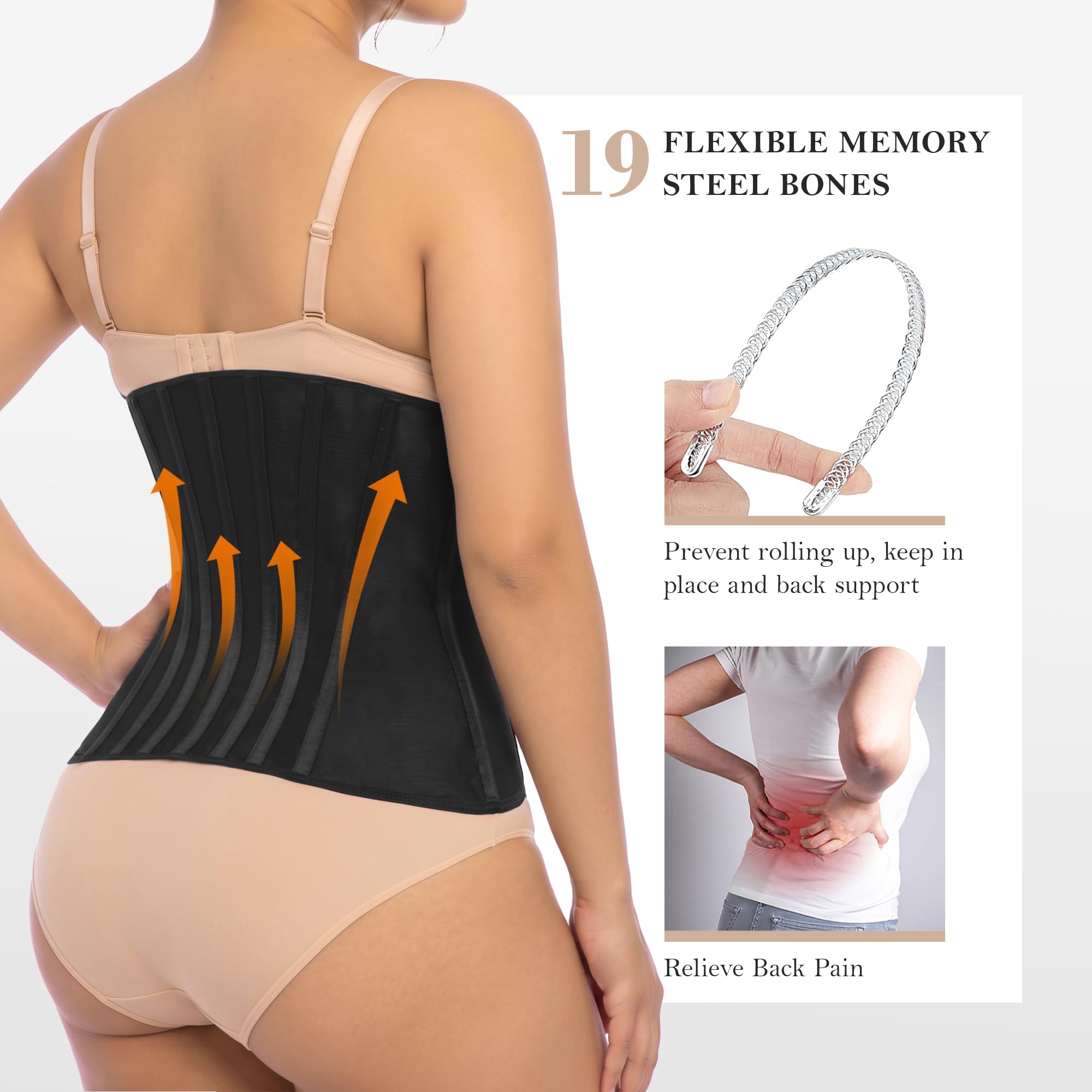 Double Layer Waist Trainer Zipper Hooks 19 Bones
