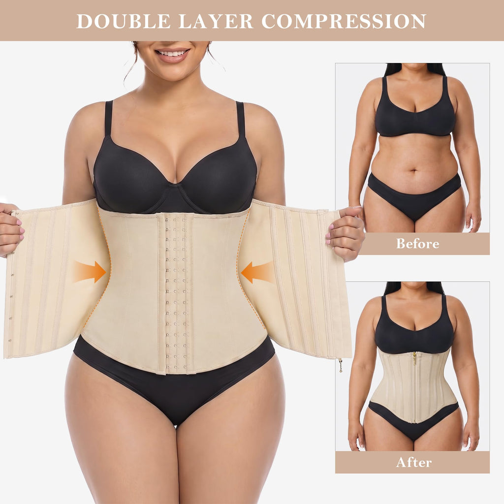 Double Layer Waist Trainer Zipper Hooks 19 Bones
