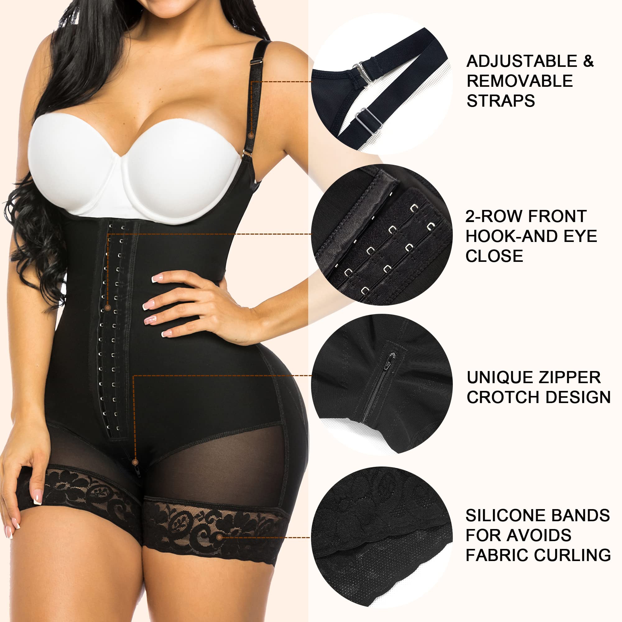 Open Bust Front Hook Mid-Thigh Faja Bodysuit