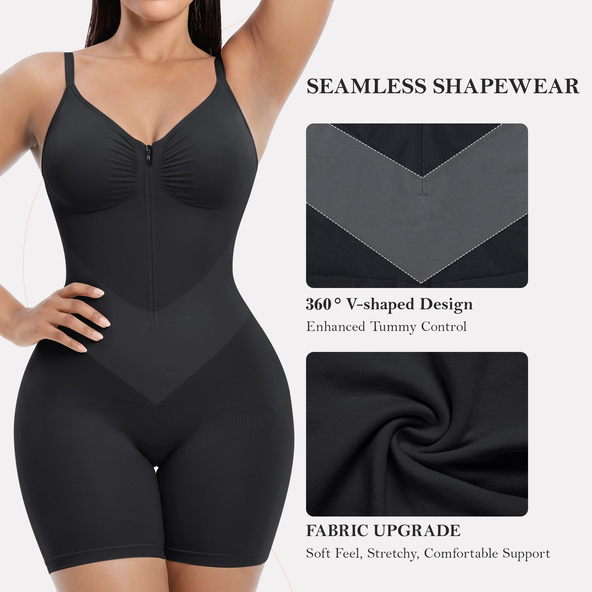 V-Shaped Tummy Control Shapewear Zip-Up Bodysuit