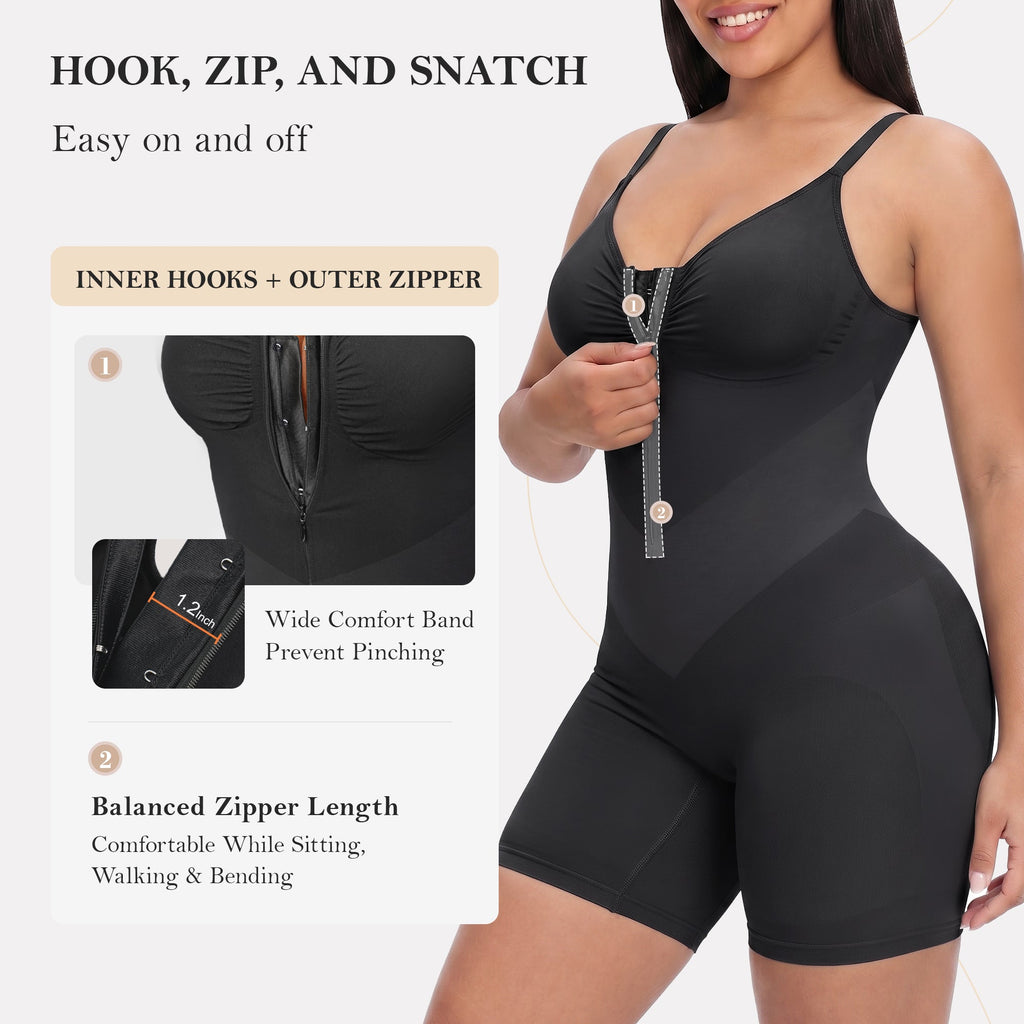 V-Shaped Tummy Control Shapewear Zip-Up Bodysuit