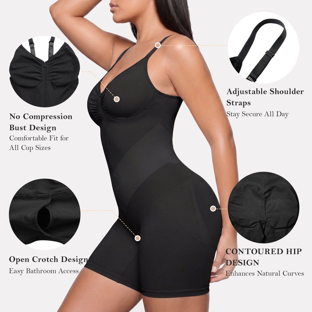 V-Shaped Tummy Control Shapewear Zip-Up Bodysuit