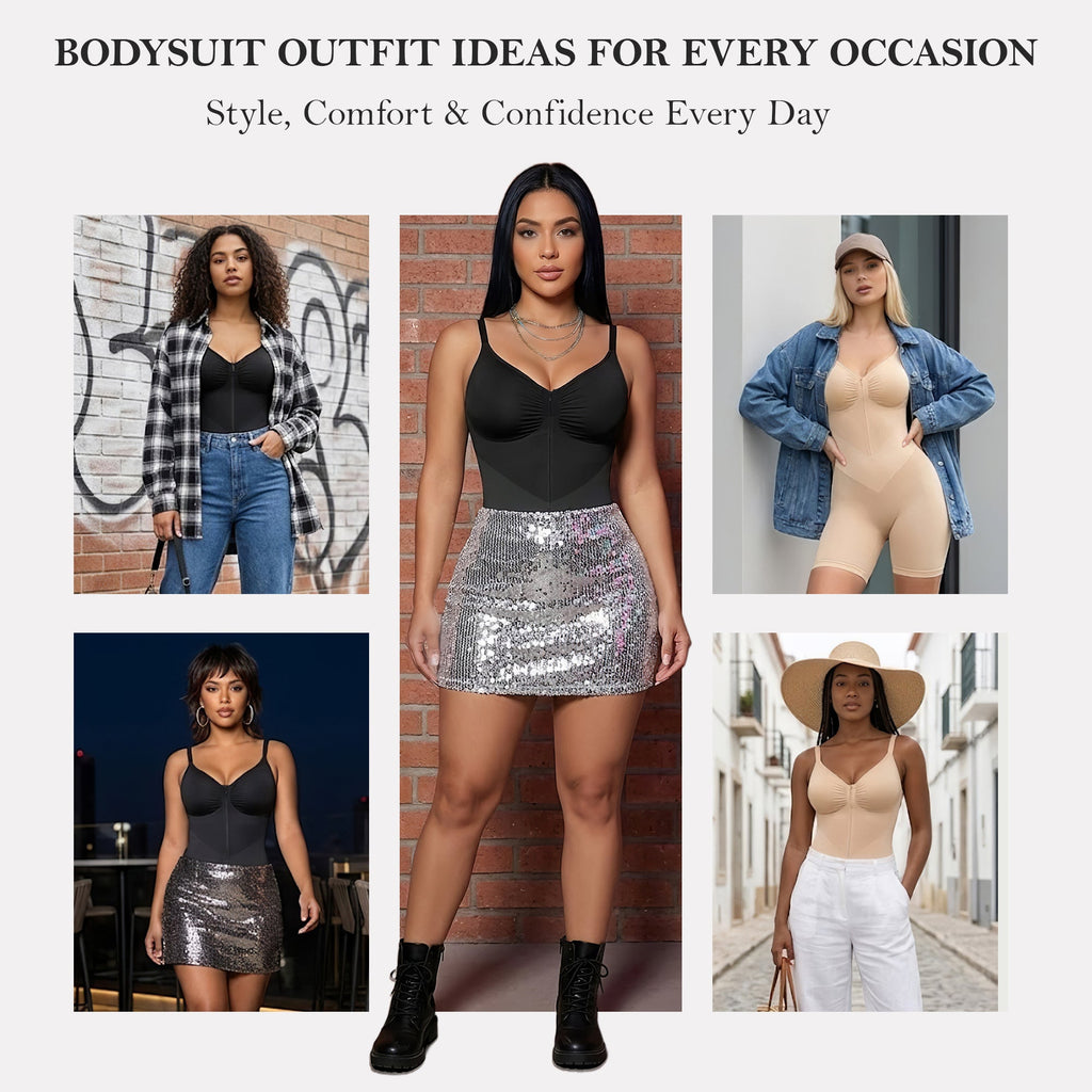 V-Shaped Tummy Control Shapewear Zip-Up Bodysuit