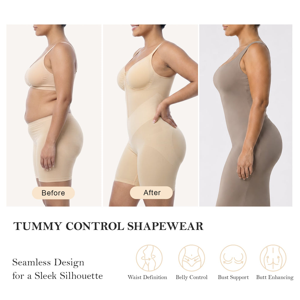 V-Shaped Tummy Control Shapewear Zip-Up Bodysuit