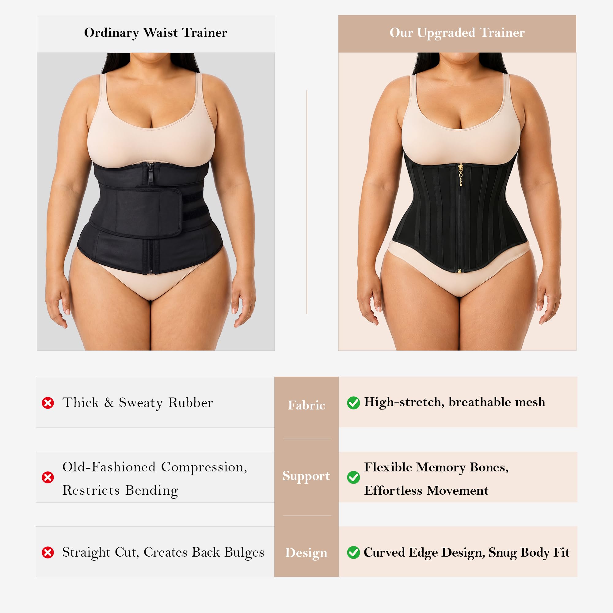 Double Layer Waist Trainer Zipper Hooks 19 Bones
