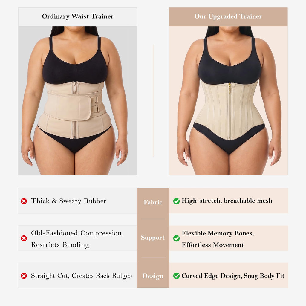 Double Layer Waist Trainer Zipper Hooks 19 Bones