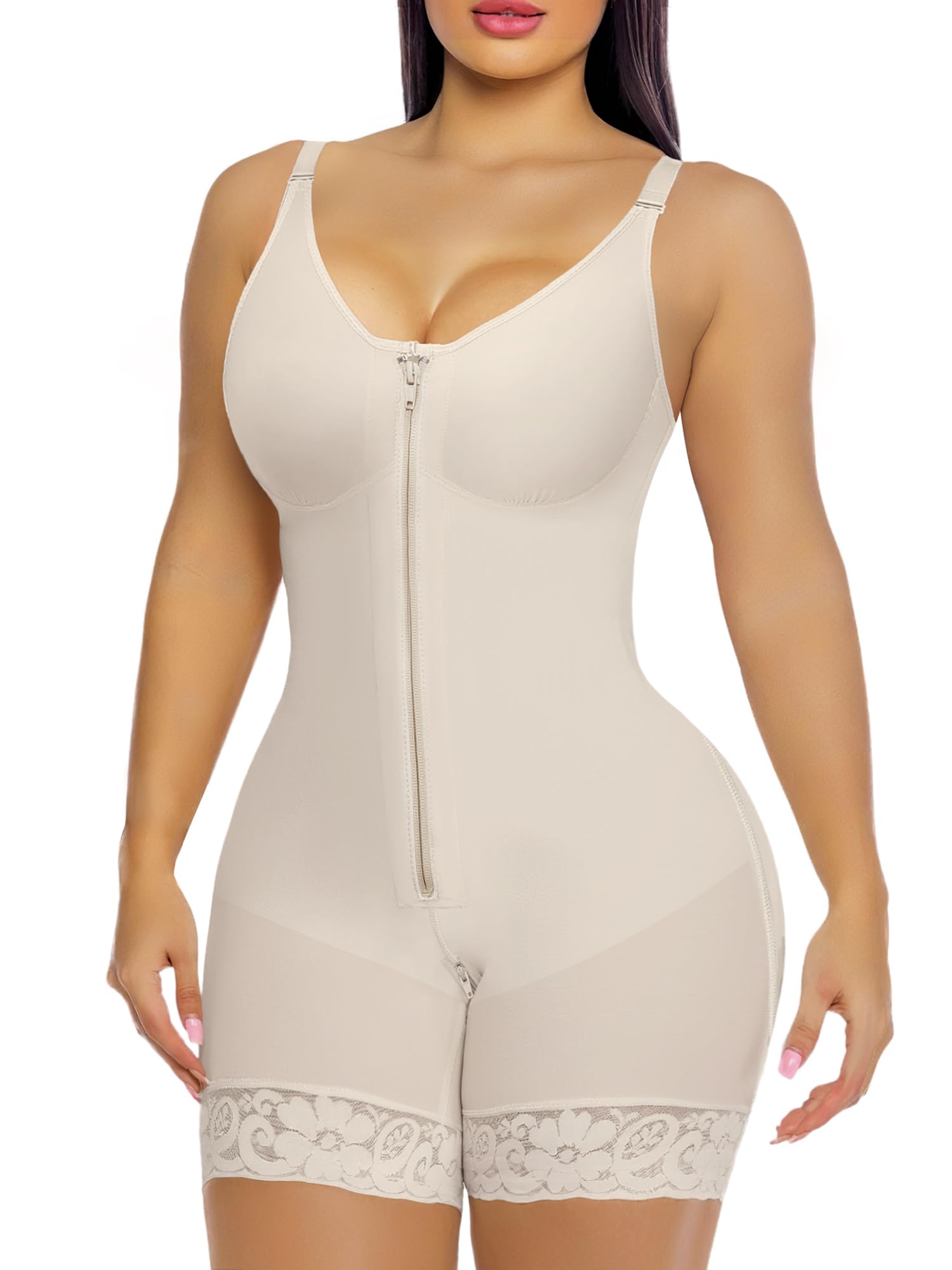 Front Zip Full Bust Mid-Thigh Faja Bodysuit