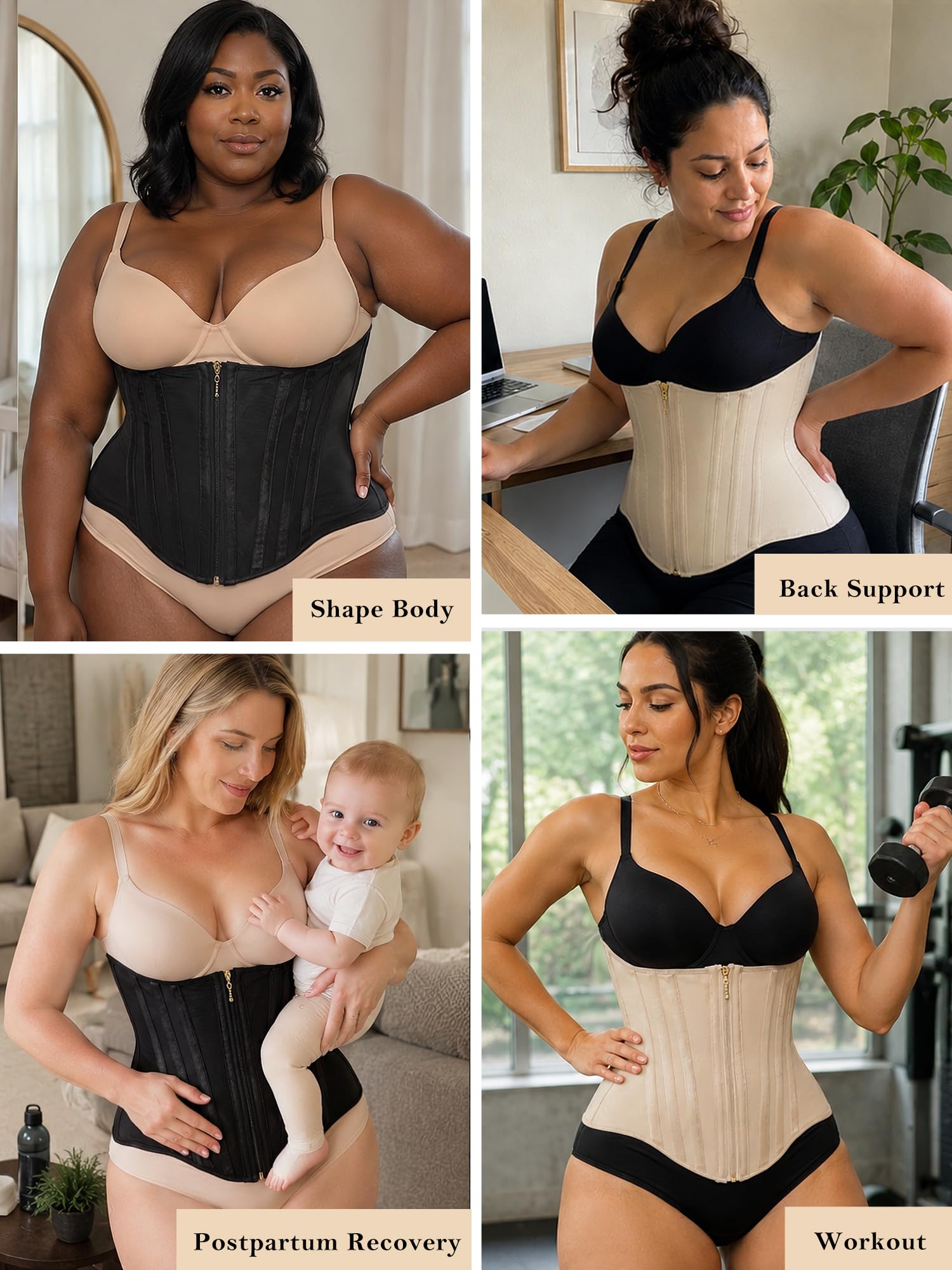 Double Layer Waist Trainer Zipper Hooks 19 Bones