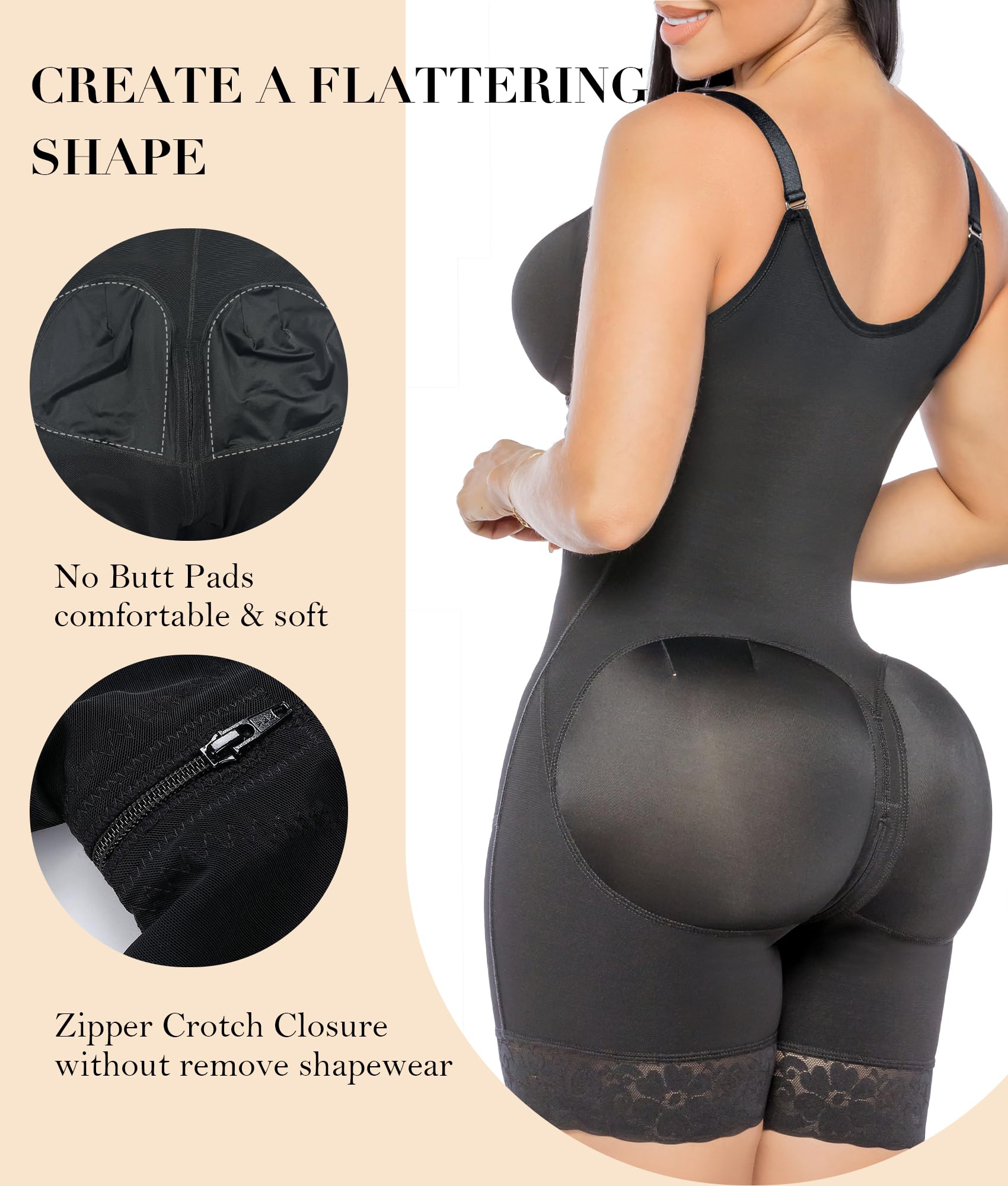 Front Zip Full Bust Mid-Thigh Faja Bodysuit
