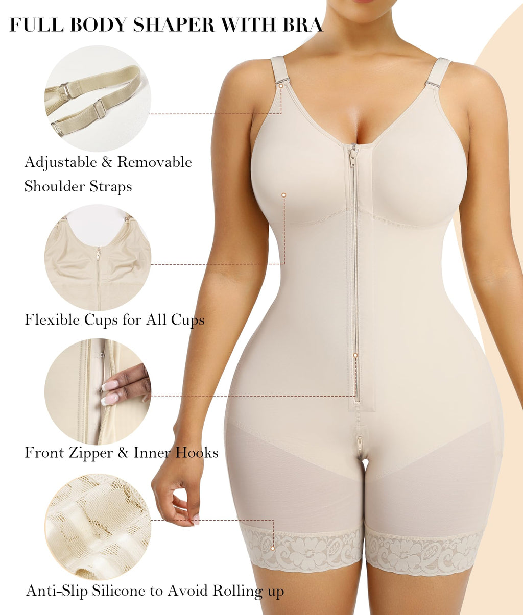 Front Zip Full Bust Mid-Thigh Faja Bodysuit