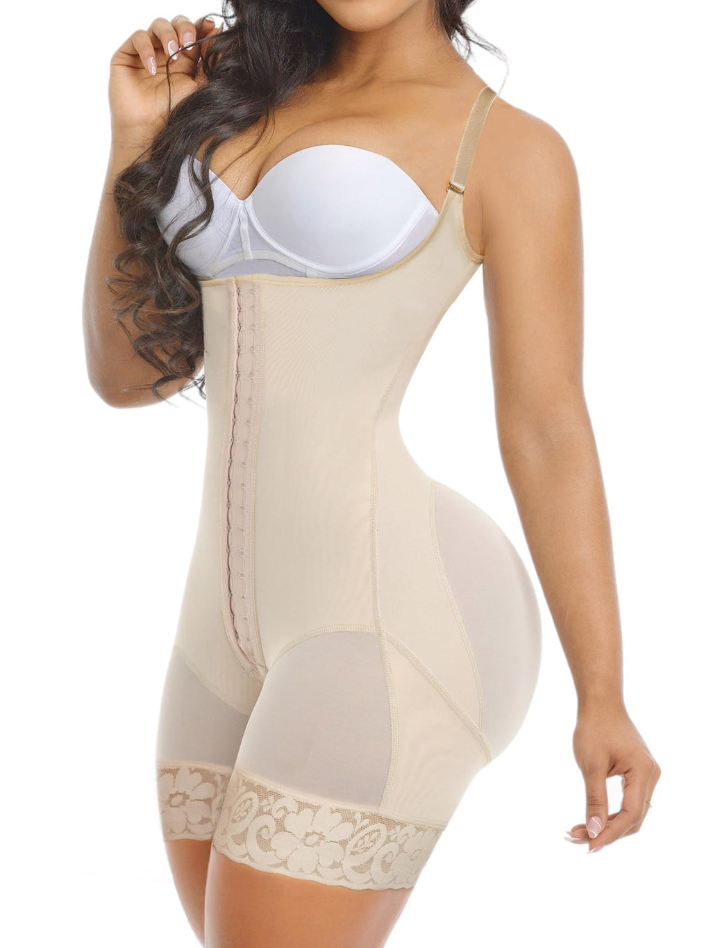 Open Bust Front Hook Mid-Thigh Faja Bodysuit