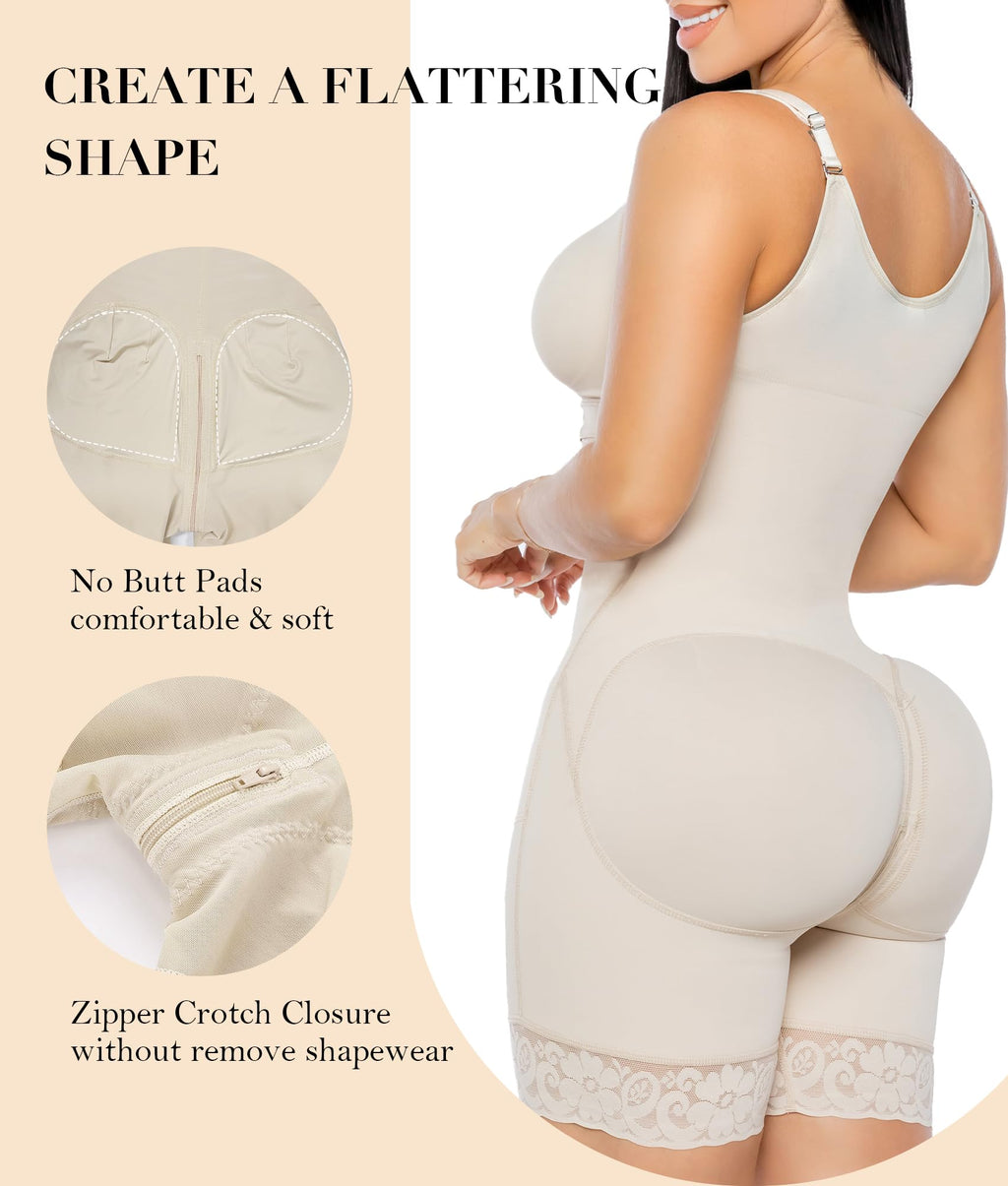 Front Zip Full Bust Mid-Thigh Faja Bodysuit