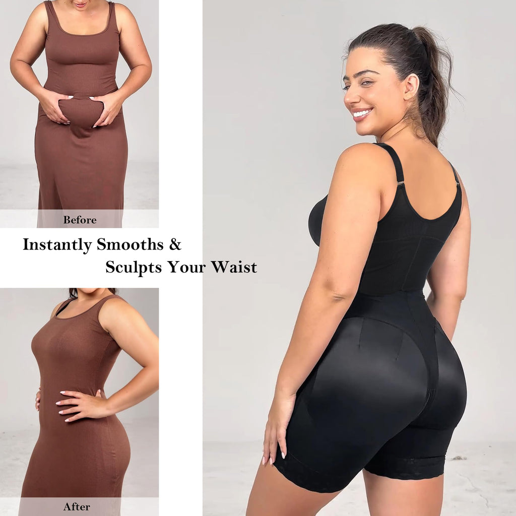 Front Zip Full Bust Mid-Thigh Faja Bodysuit