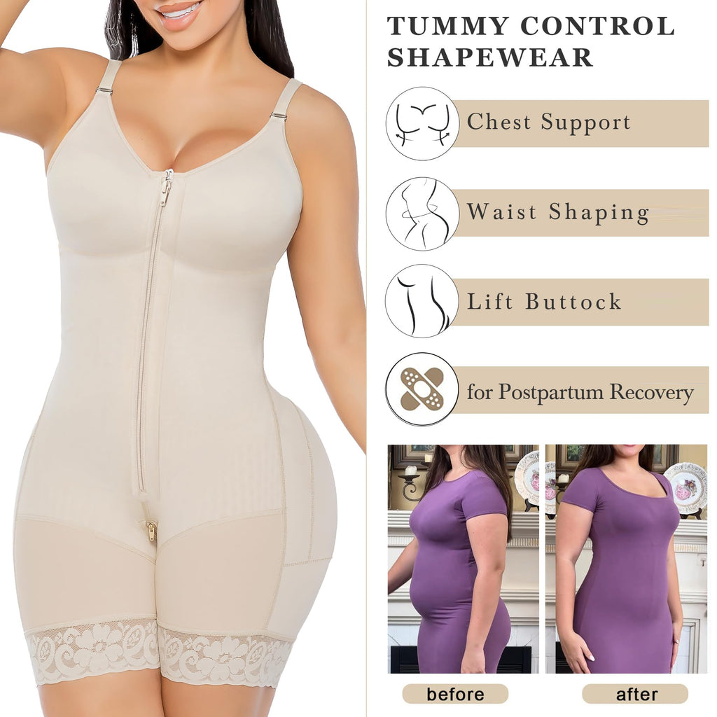 Front Zip Full Bust Mid-Thigh Faja Bodysuit