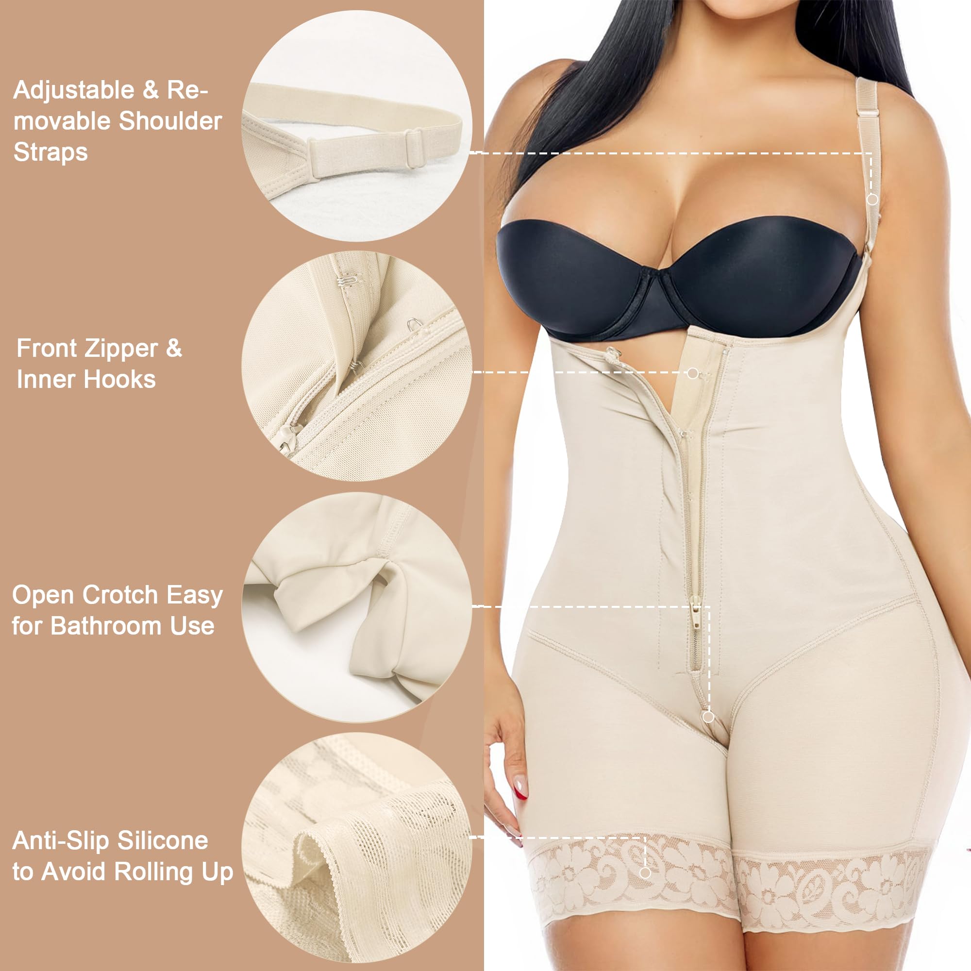 Open Bust Front Zip Mid-Thigh Faja Bodysuit