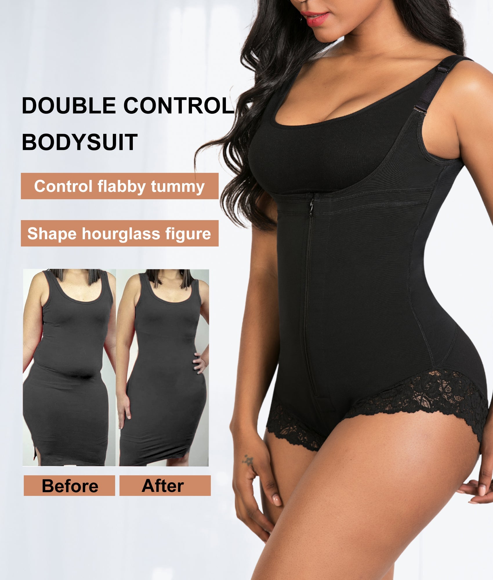 Open Bust Front Zip Brief Cut Faja Bodysuit