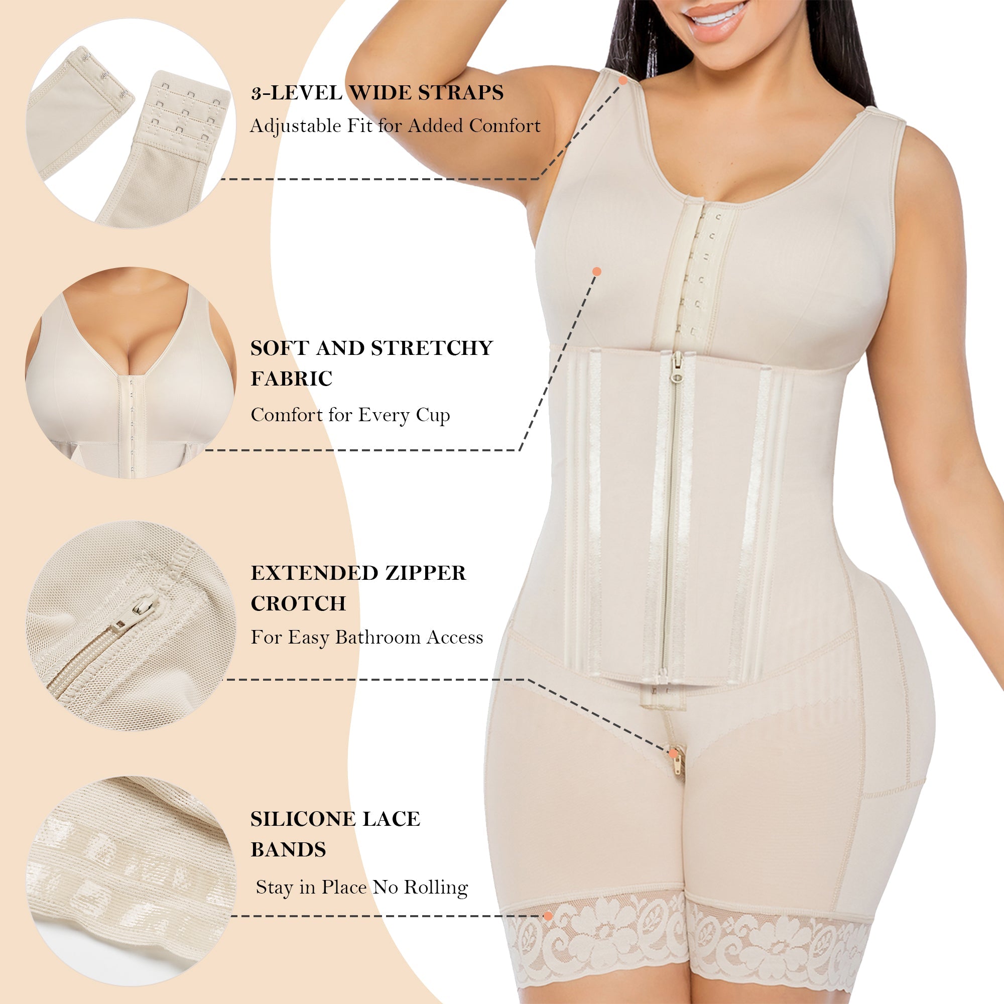 Steel Boned High Compression Full Bust Faja Bodysuit