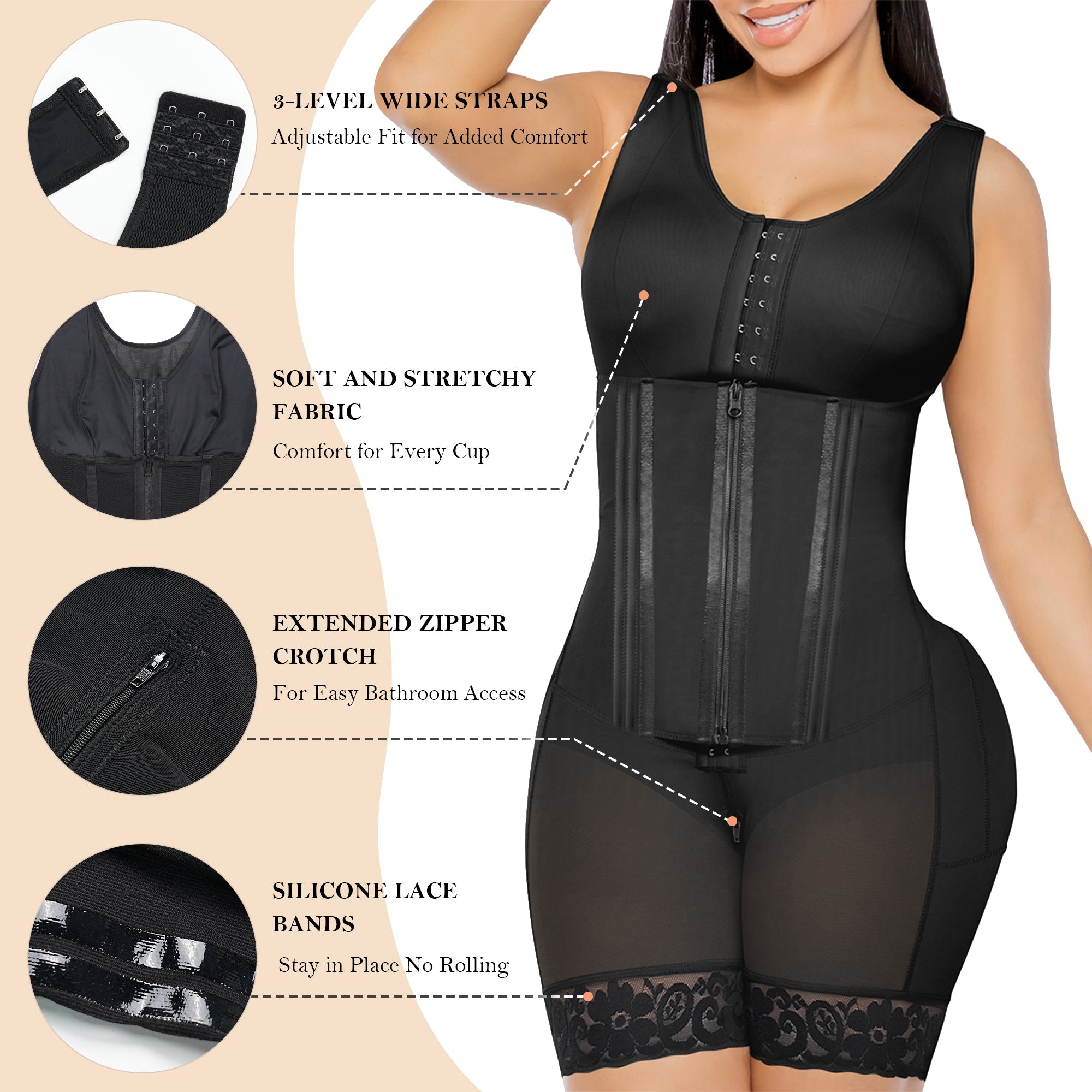 Steel Boned High Compression Full Bust Faja Bodysuit