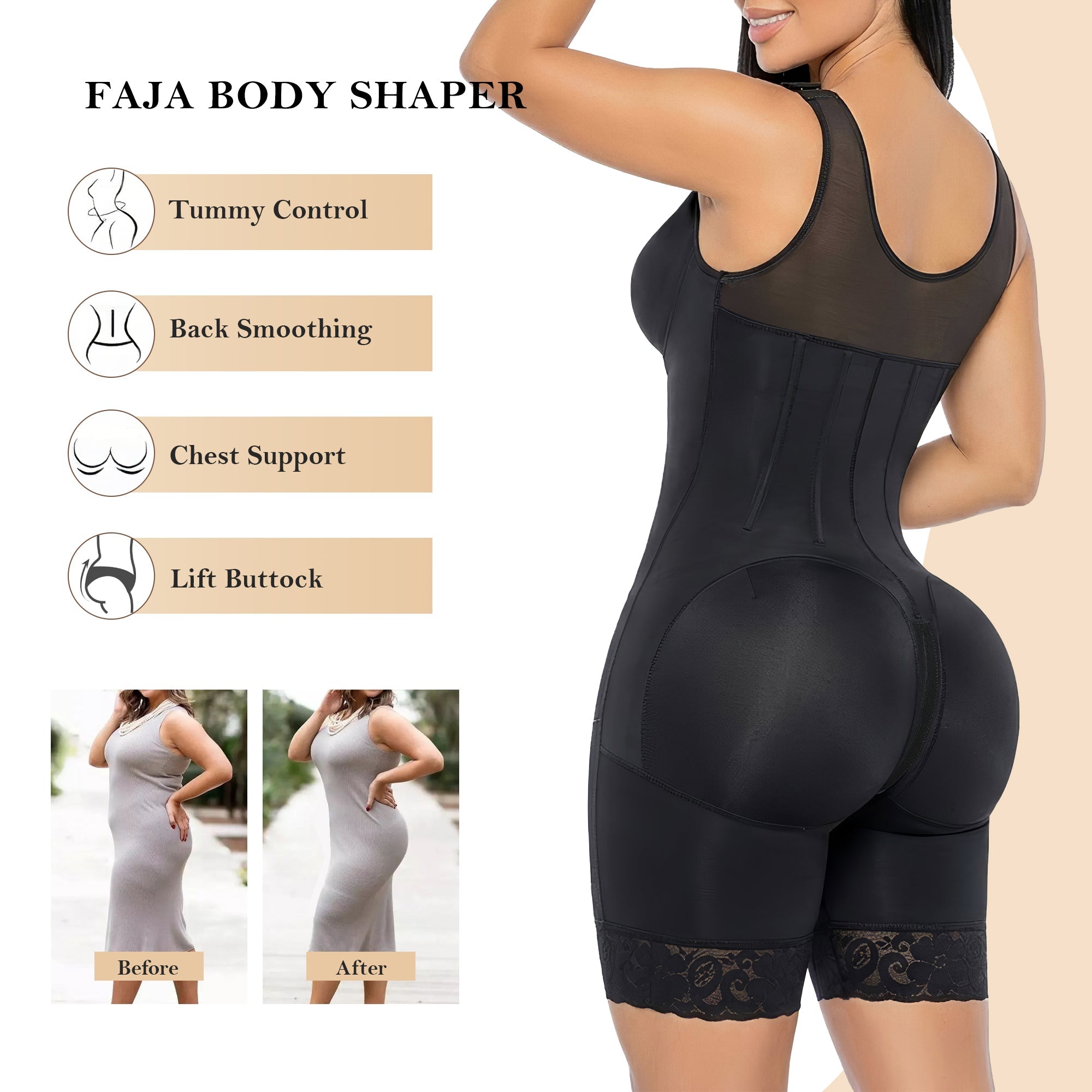 Steel Boned High Compression Full Bust Faja Bodysuit
