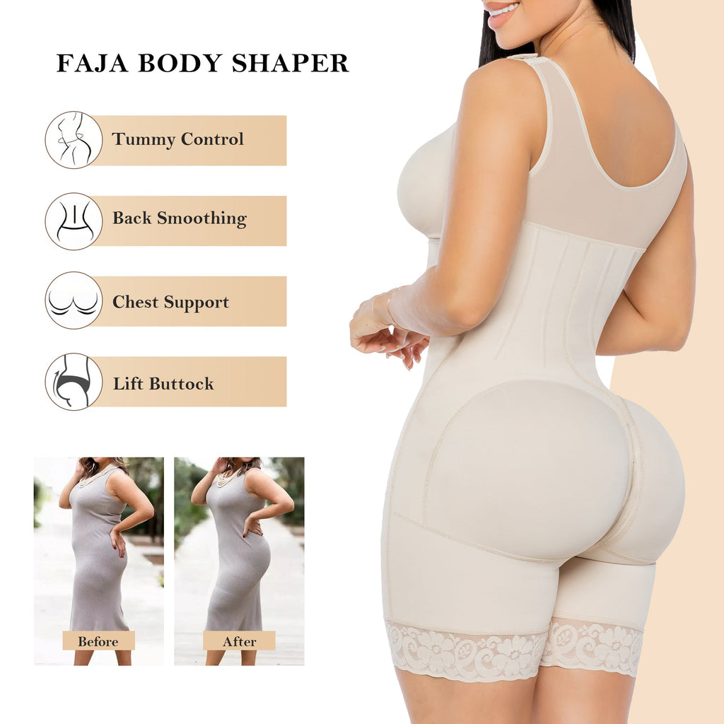 Steel Boned High Compression Full Bust Faja Bodysuit