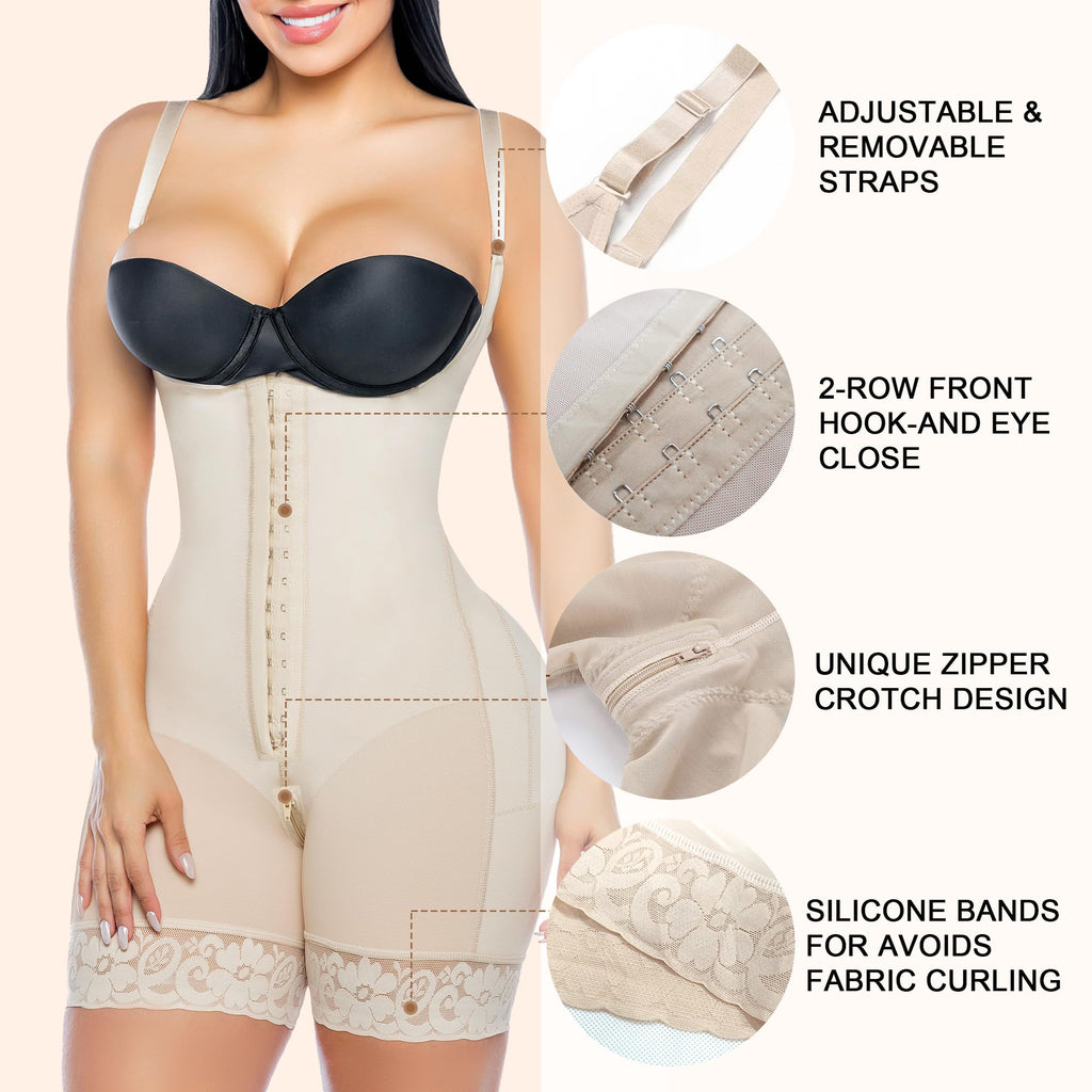 Open Bust Front Hook Mid-Thigh Faja Bodysuit