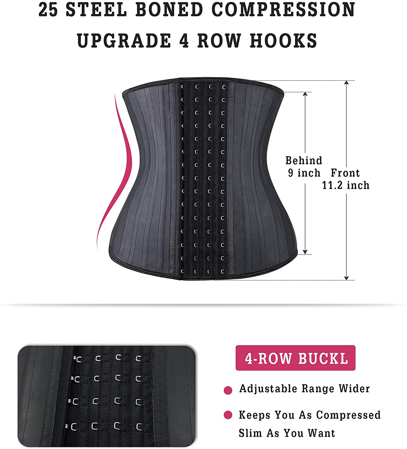Classic 4-Row Hook 25 Steel Bones Waist Cincher