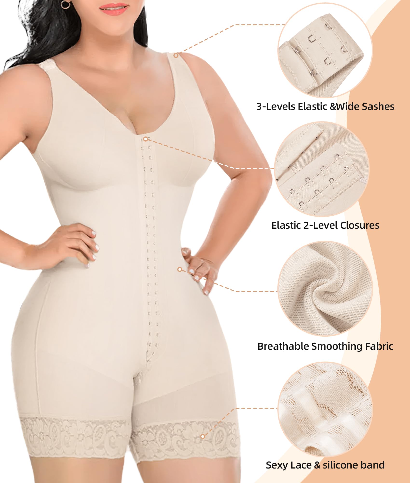 Front Hook Full Bust Mid-Thigh Shaping Shapewear