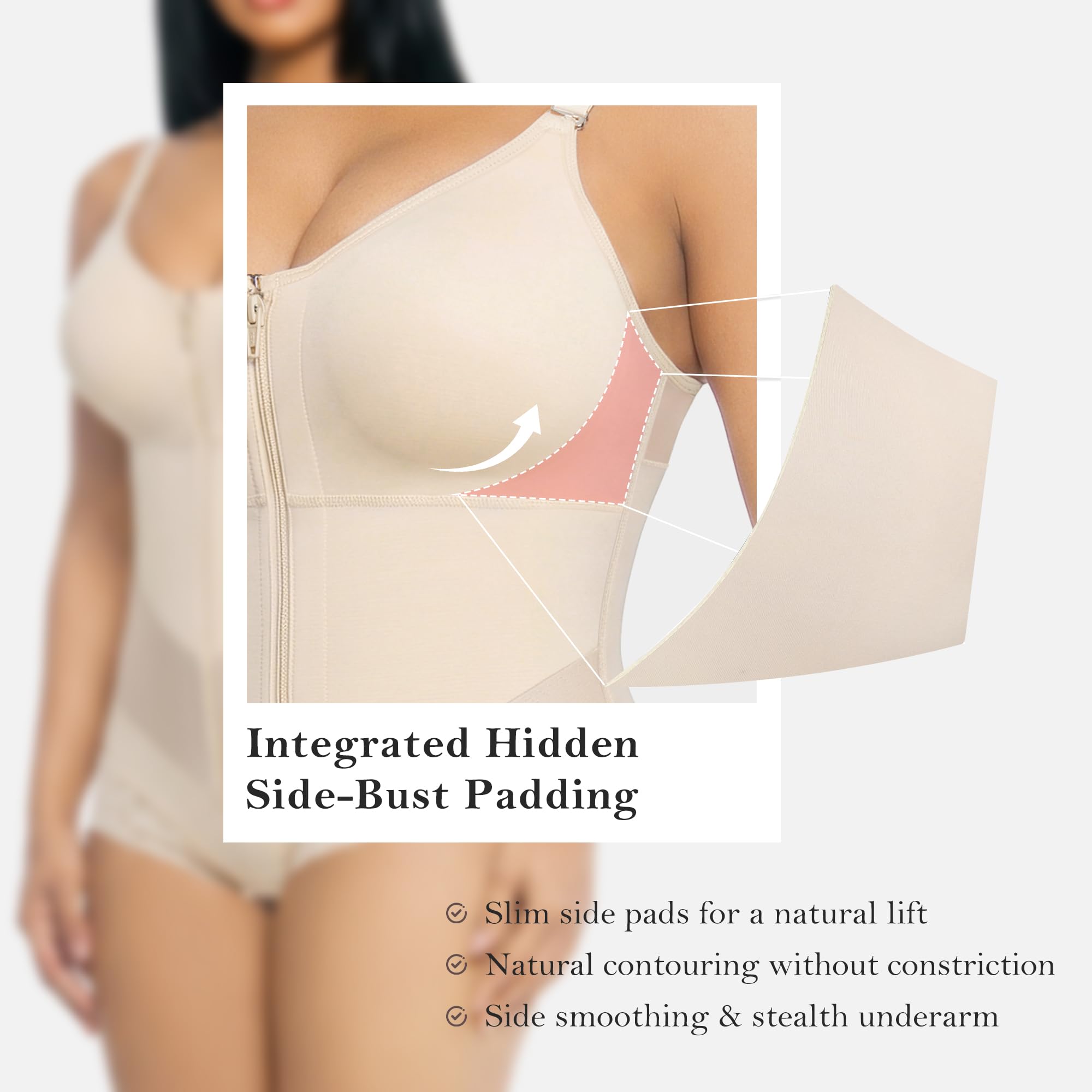 V-Panel Tummy Control Front Zip Brief Cut Faja Bodysuit