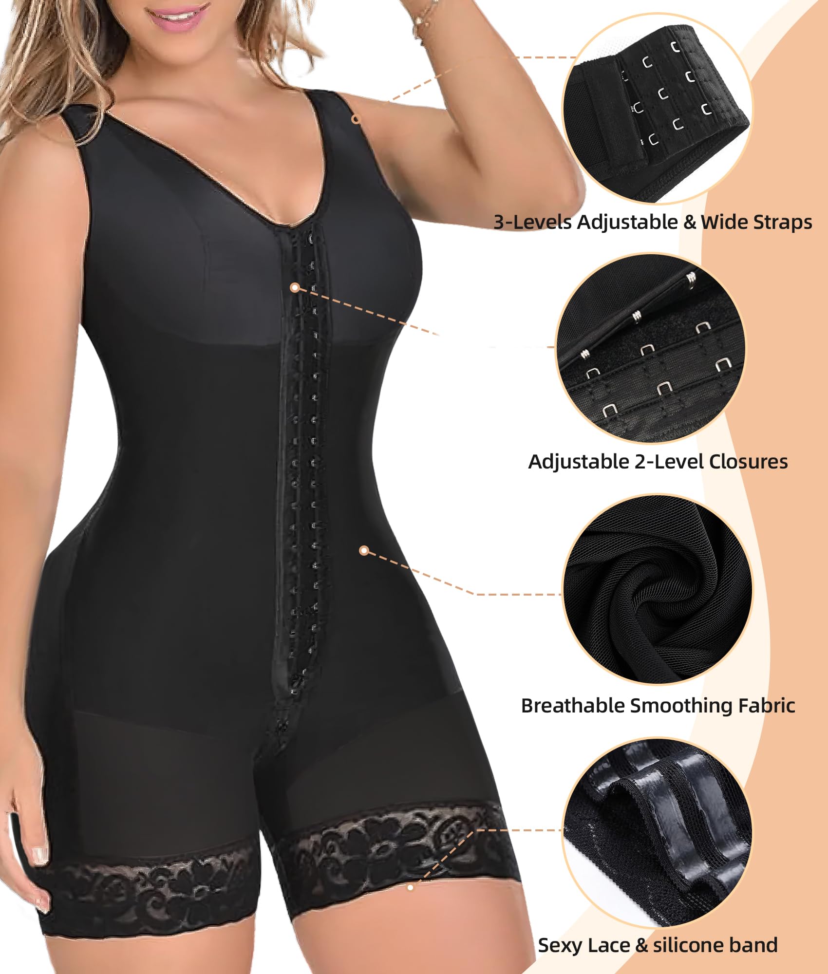 Front Hook Full Bust Mid-Thigh Shaping Shapewear