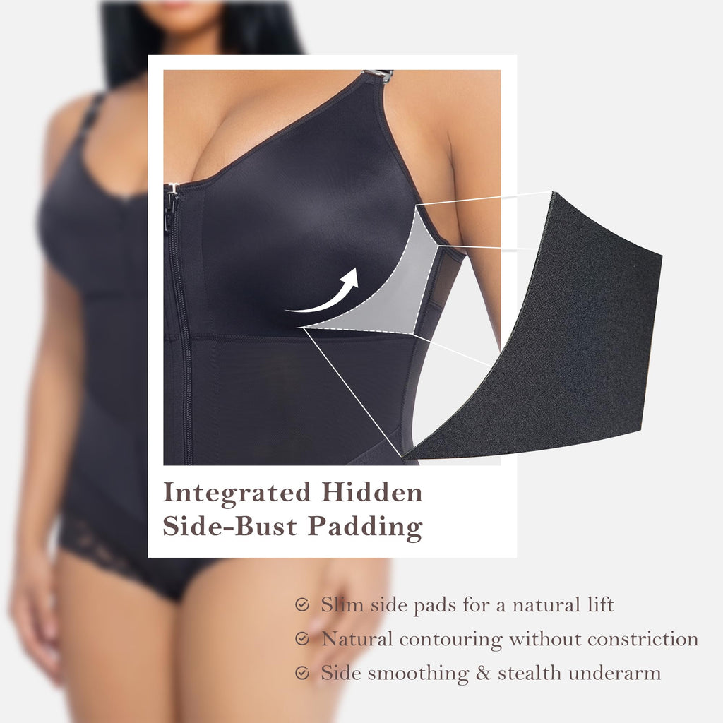 V-Panel Tummy Control Front Zip Brief Cut Faja Bodysuit