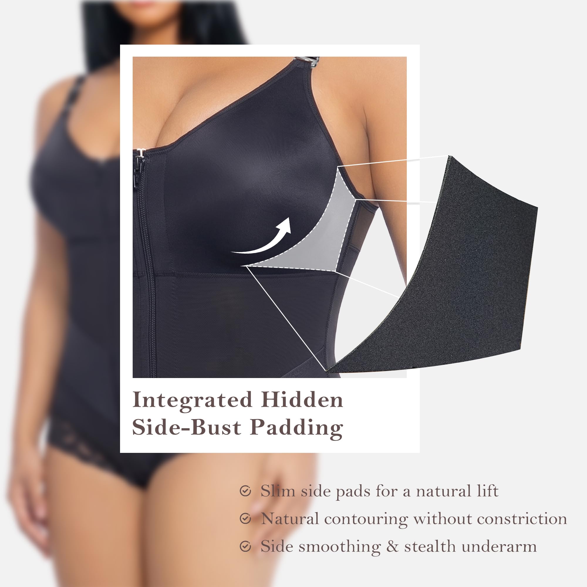 V-Panel Tummy Control Front Zip Brief Cut Faja Bodysuit