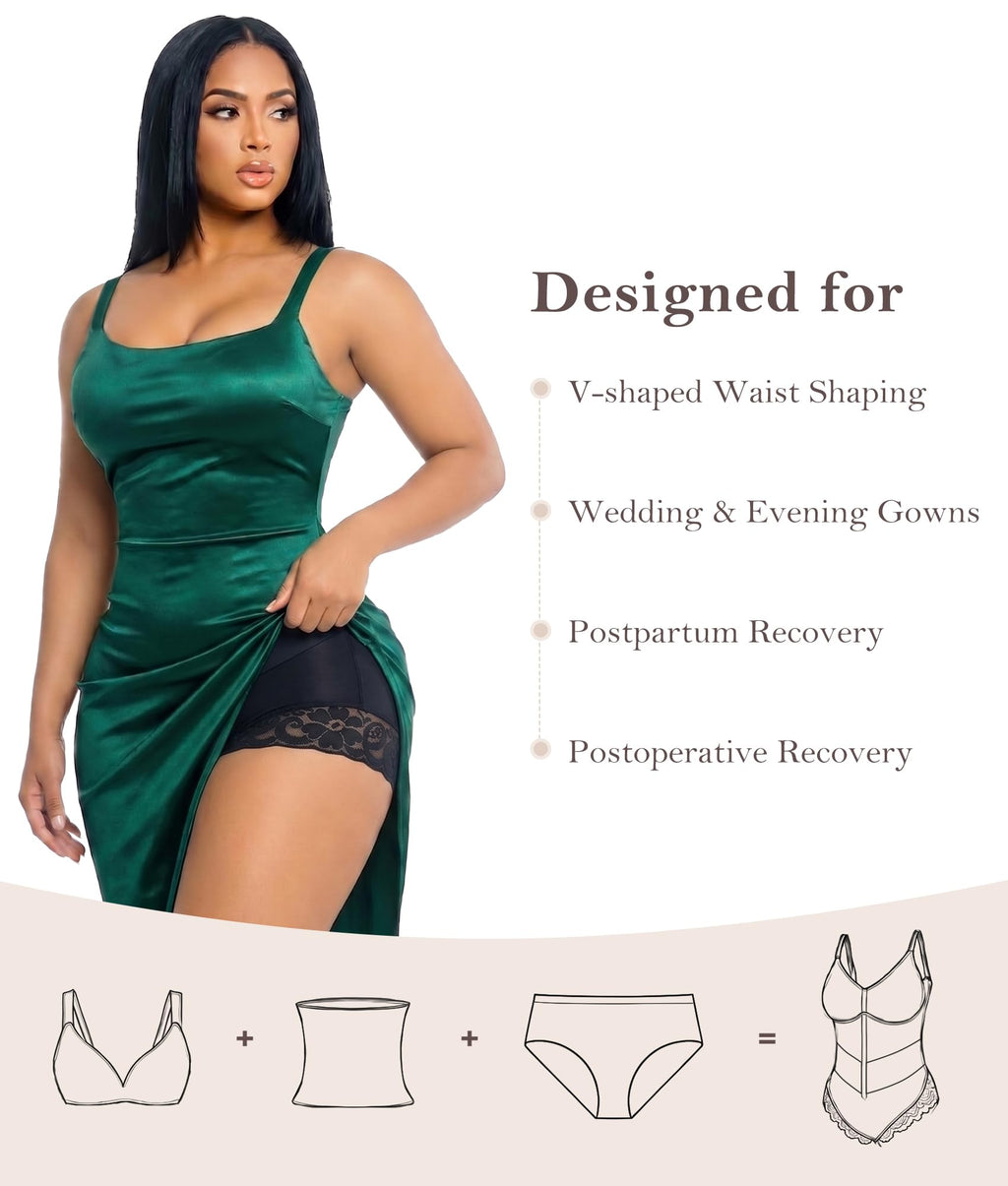 V-Panel Tummy Control Front Zip Brief Cut Faja Bodysuit