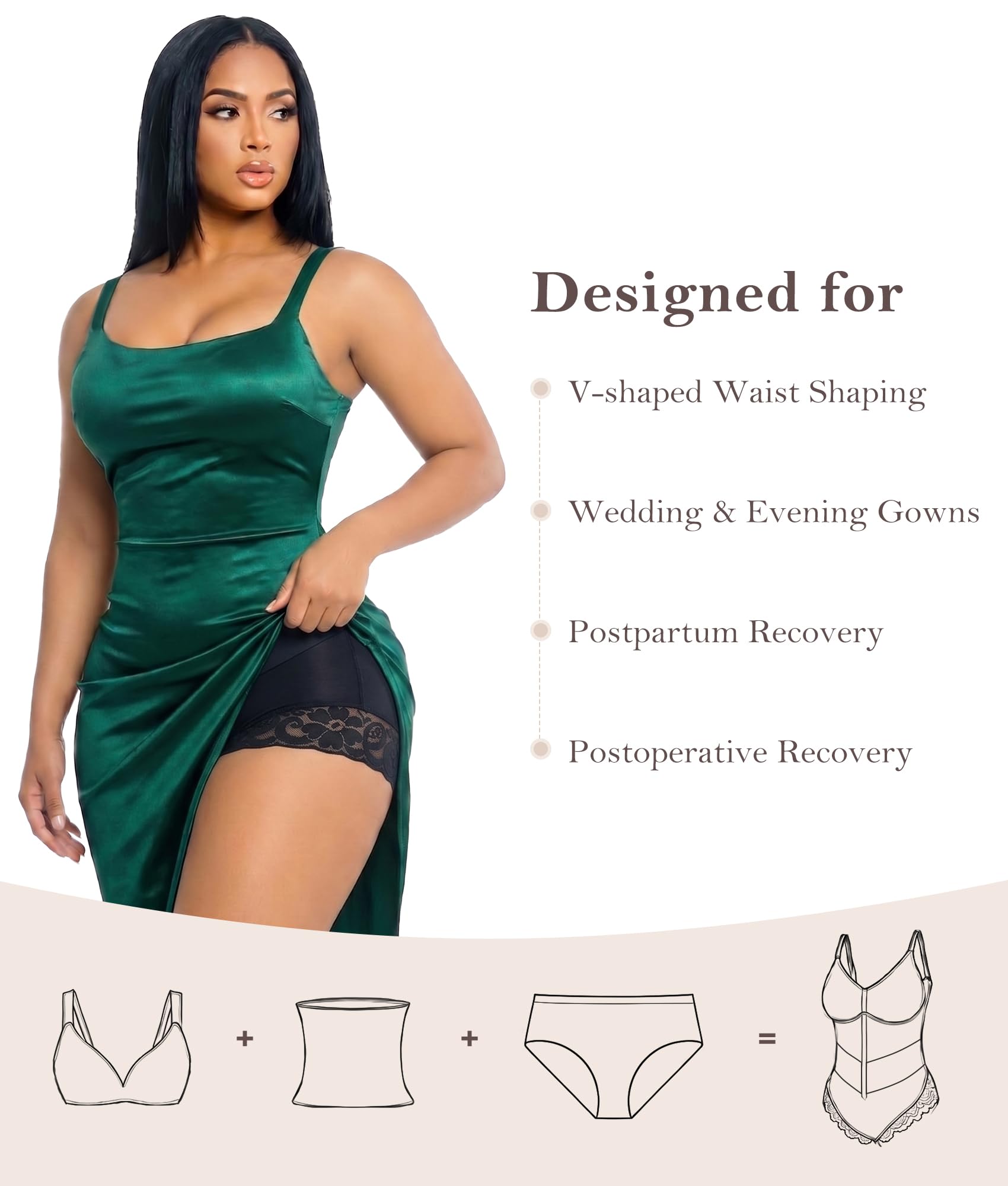 V-Panel Tummy Control Front Zip Brief Cut Faja Bodysuit