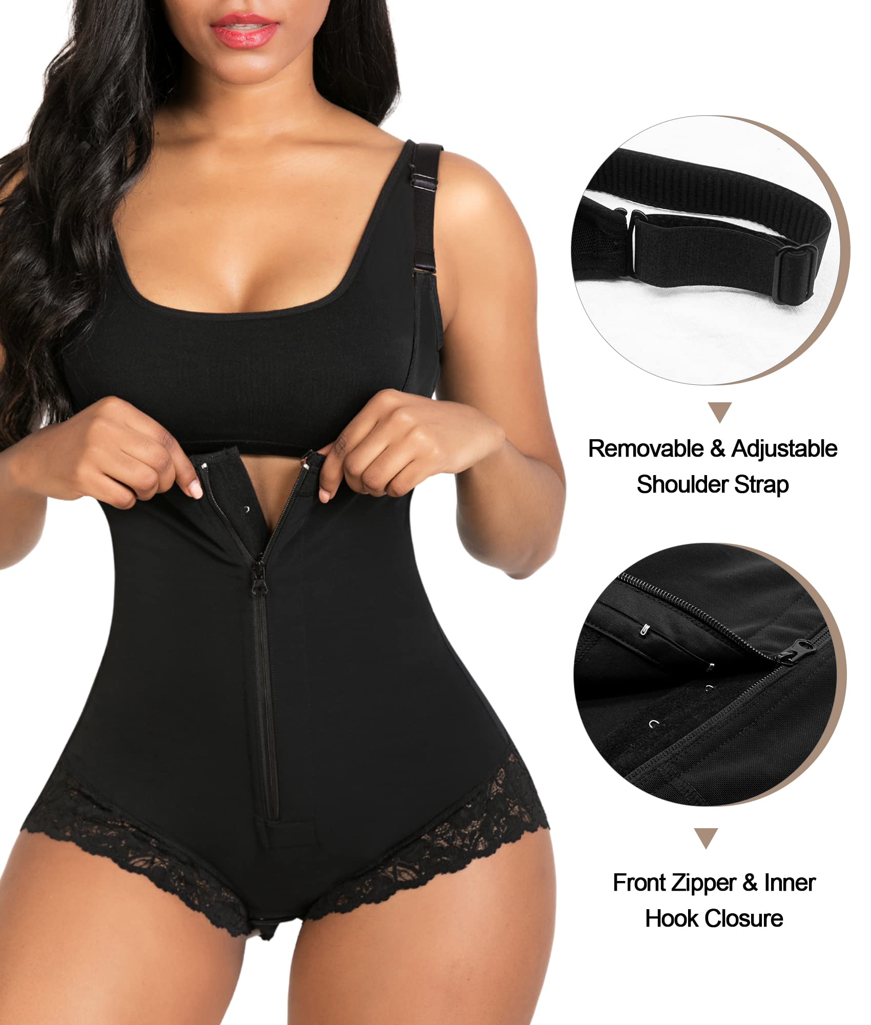 Open Bust Front Zip Brief Cut Faja Bodysuit