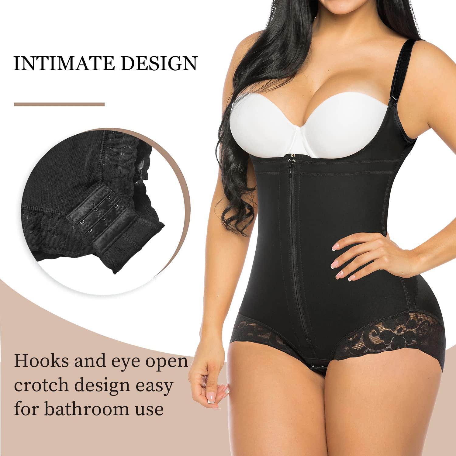 Open Bust Front Zip Brief Cut Faja Bodysuit