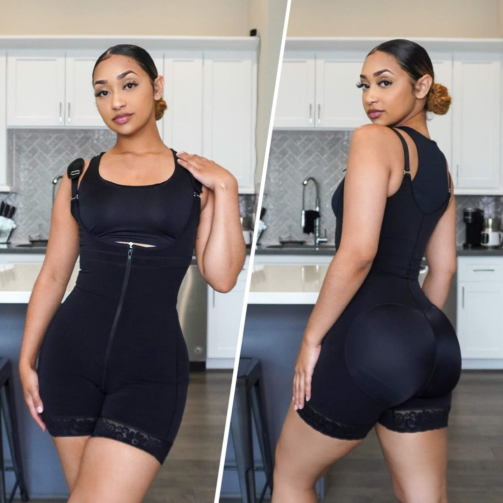 Open Bust Front Zip Mid-Thigh Faja Bodysuit