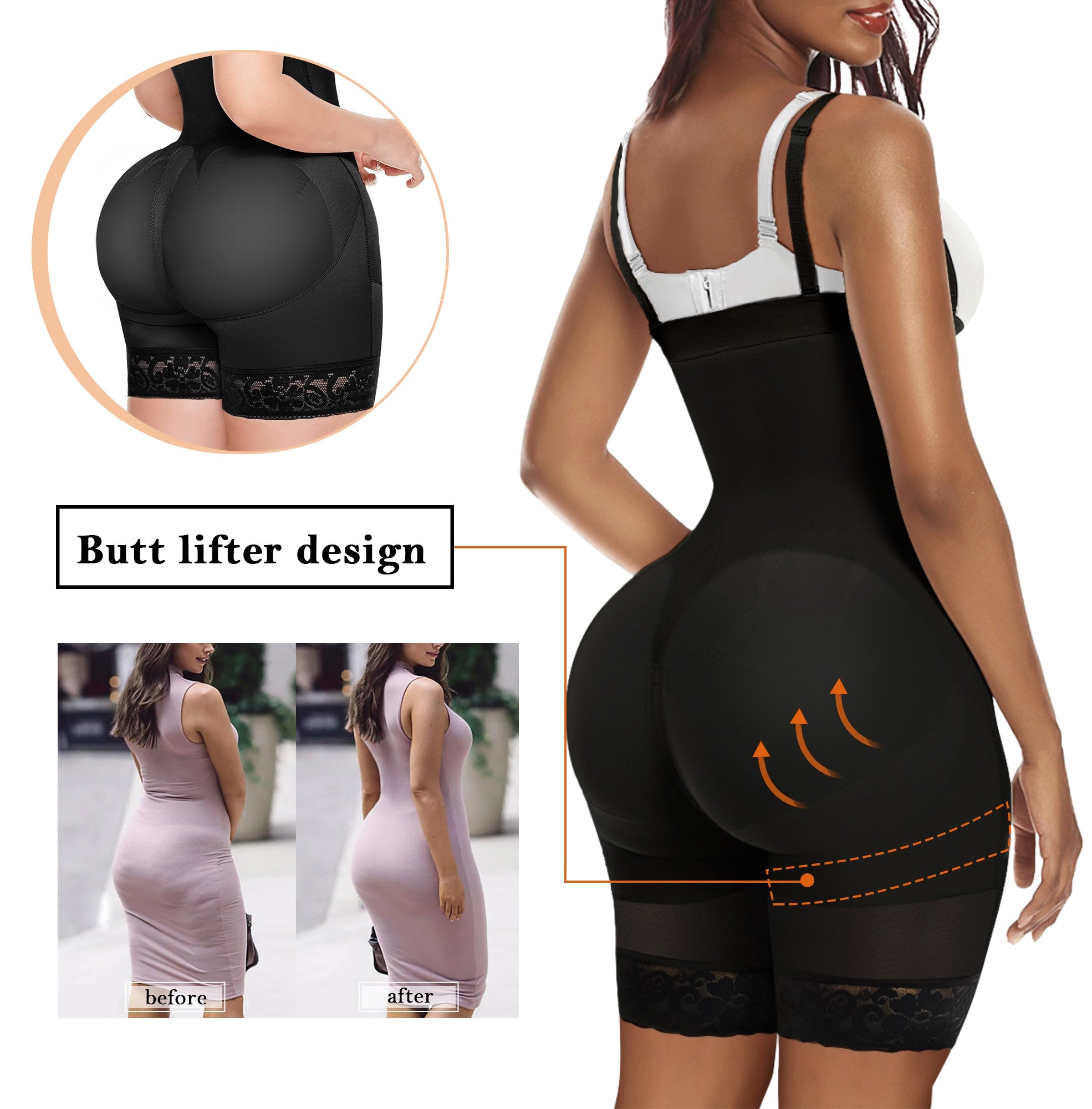 Open Bust High Back Mid-Thigh Faja Bodysuit