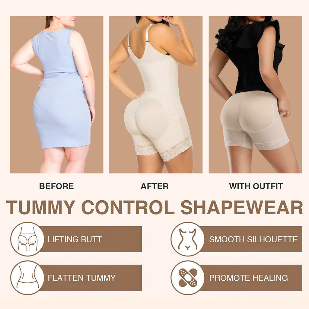 Open Bust Front Hook Mid-Thigh Faja Bodysuit