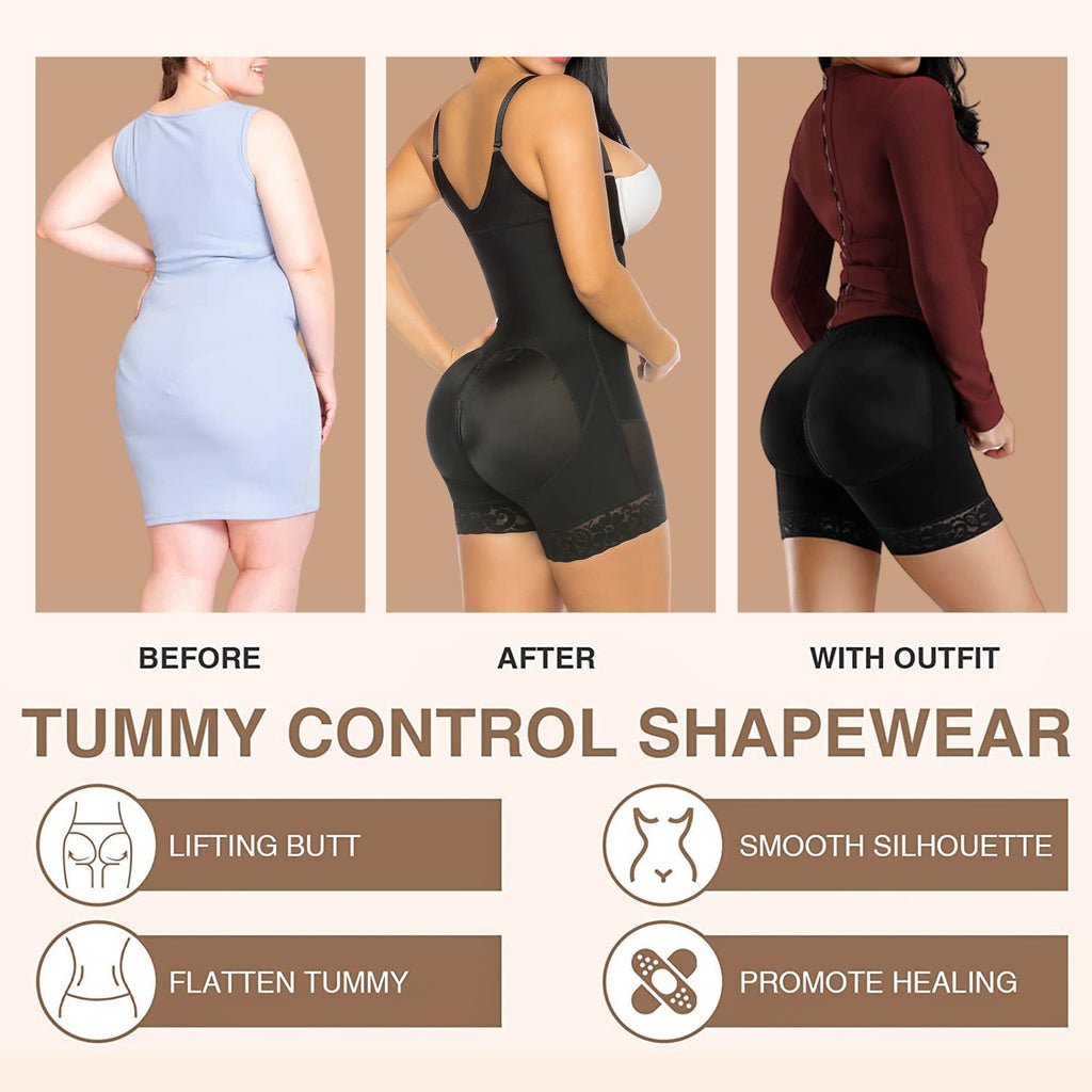 Open Bust Front Hook Mid-Thigh Faja Bodysuit