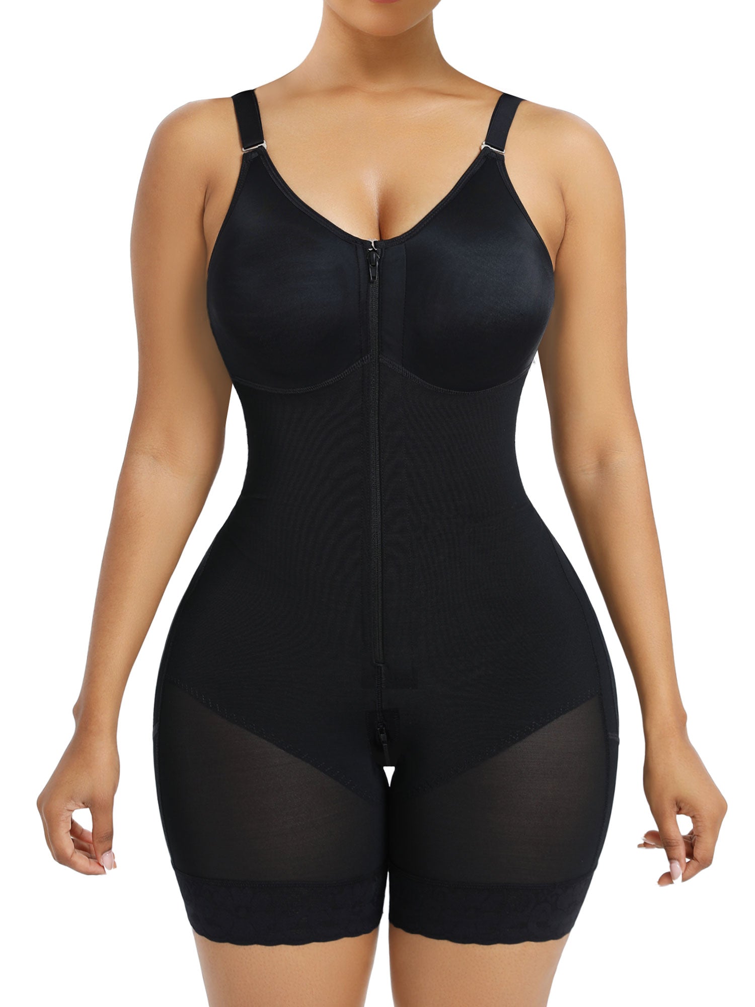Front Zip Full Bust Mid-Thigh Faja Bodysuit