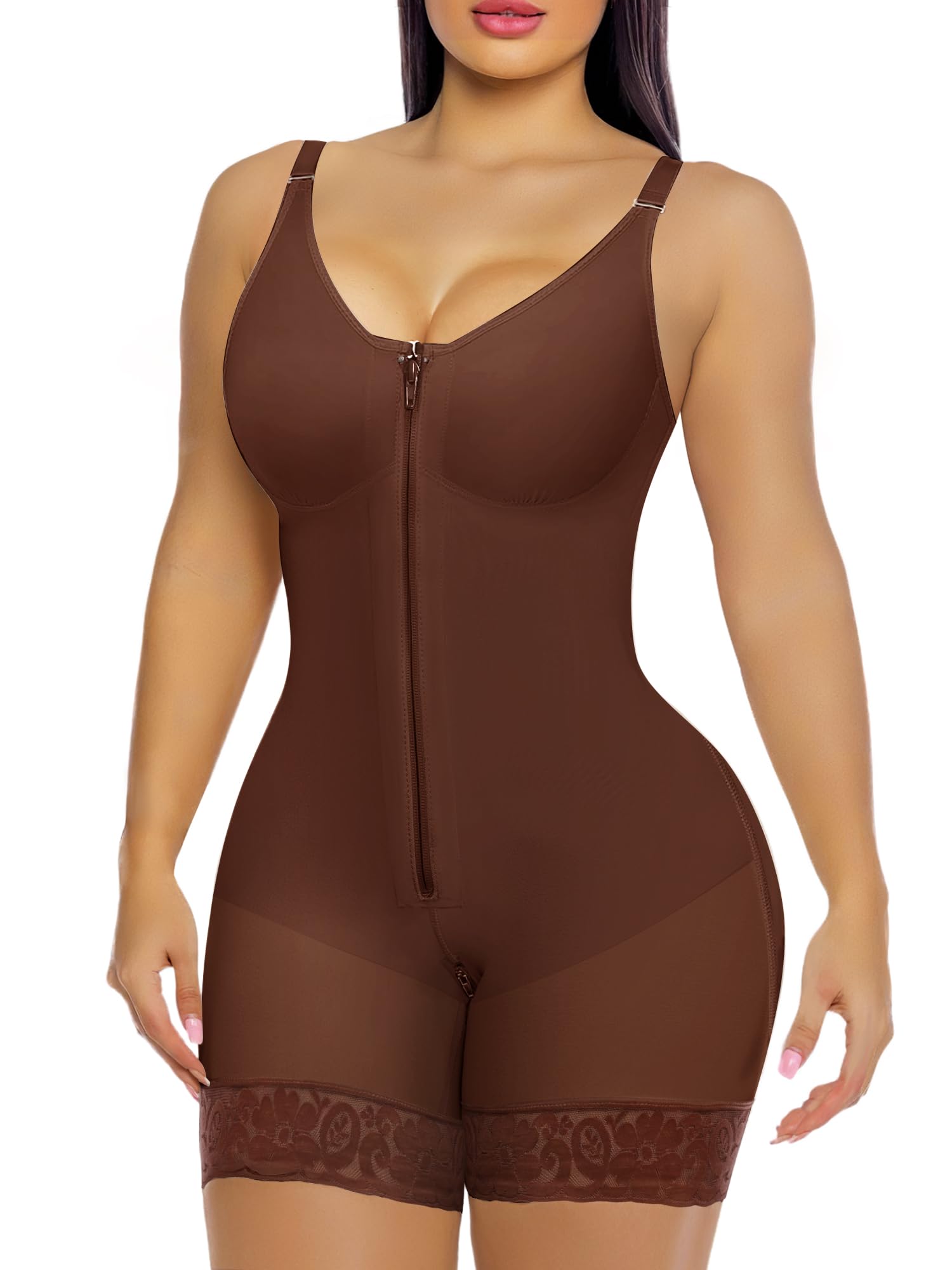 Front Zip Full Bust Mid-Thigh Faja Bodysuit