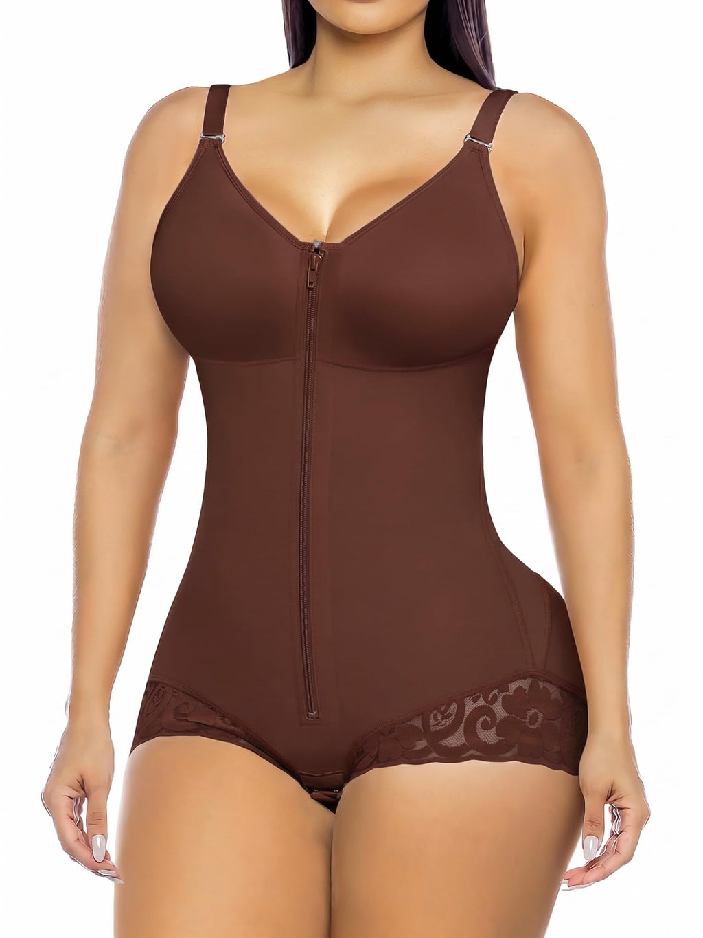 Side Bust Padded Front Zip Brief Cut Bodysuit