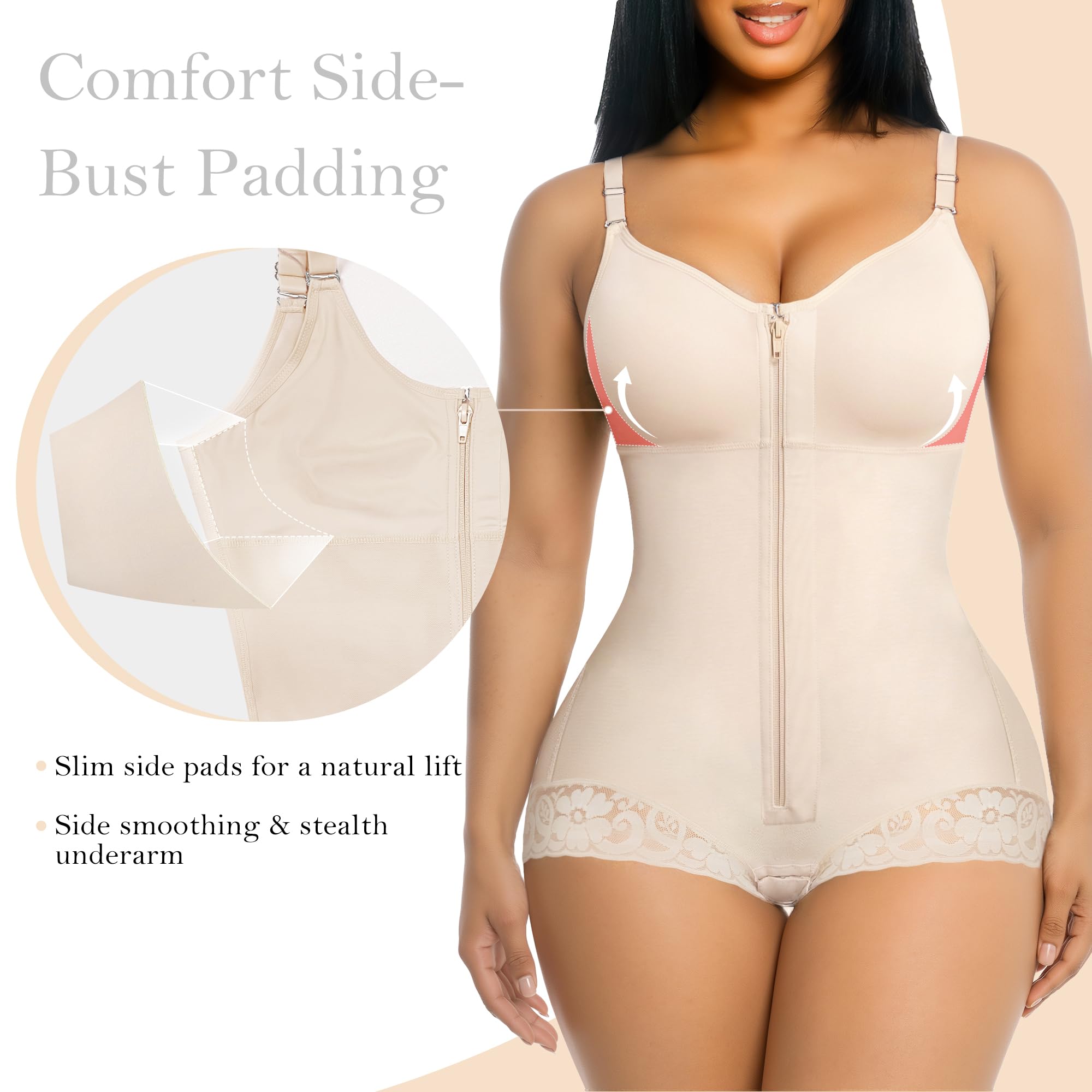 Side Bust Padded Front Zip Brief Cut Bodysuit